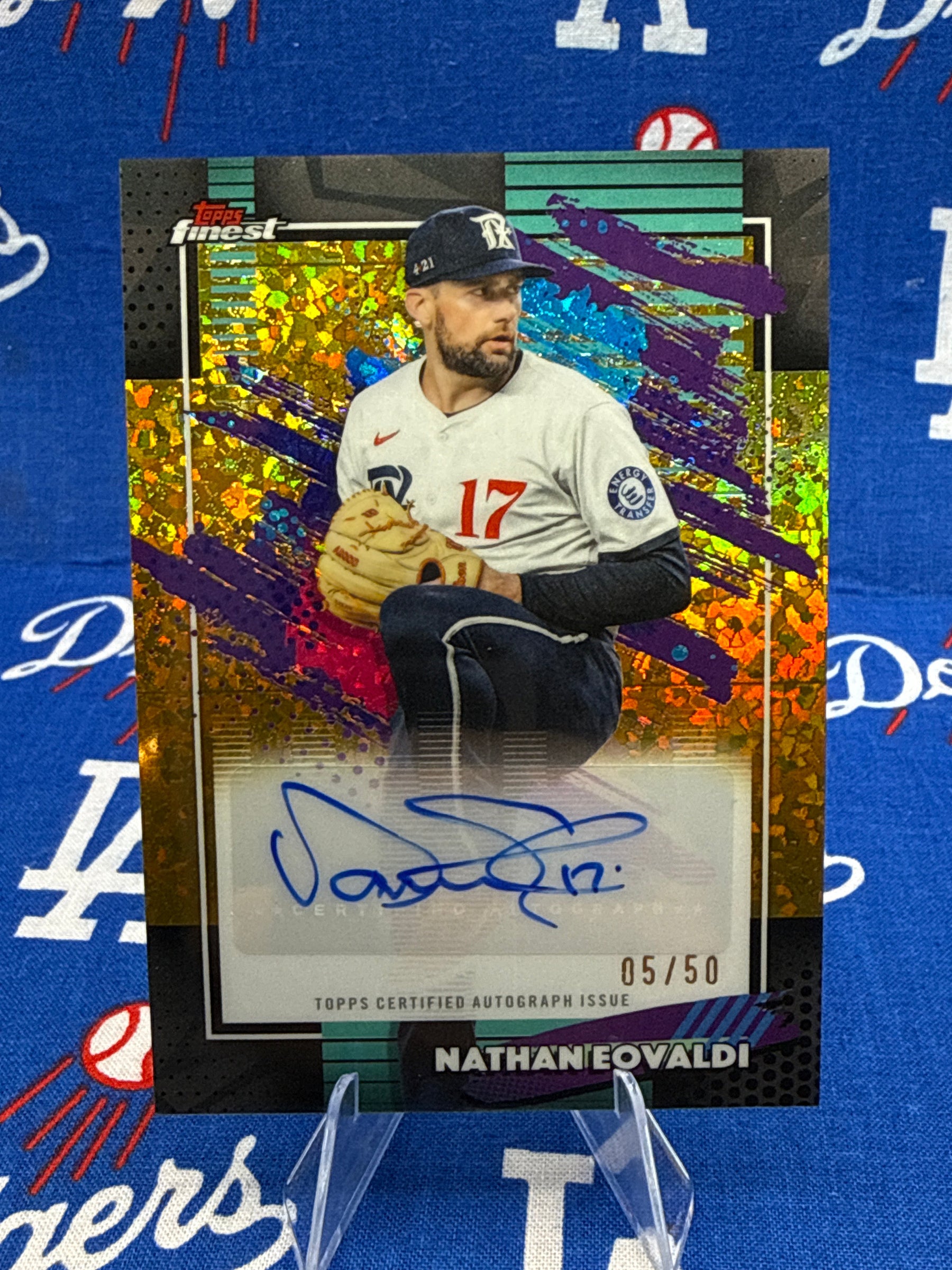 2026 Topps Finest Nathan Eovaldi Autograph Gold Shimmer Refractor #05/50 – Texas Rangers FMA-NE