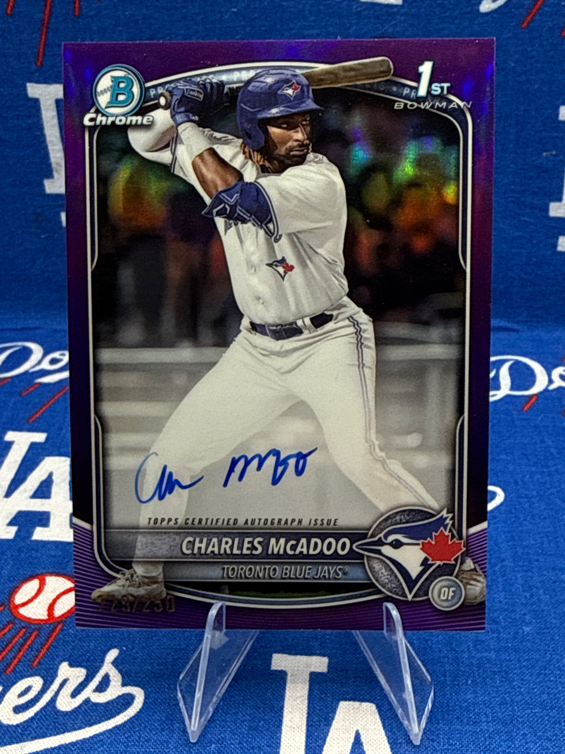 2025 Bowman Chrome Charles McAdoo Purple Refractor Prospect Auto 1st Bowman #CPA-CMA Numbered 283/299 Toronto Blue Jays