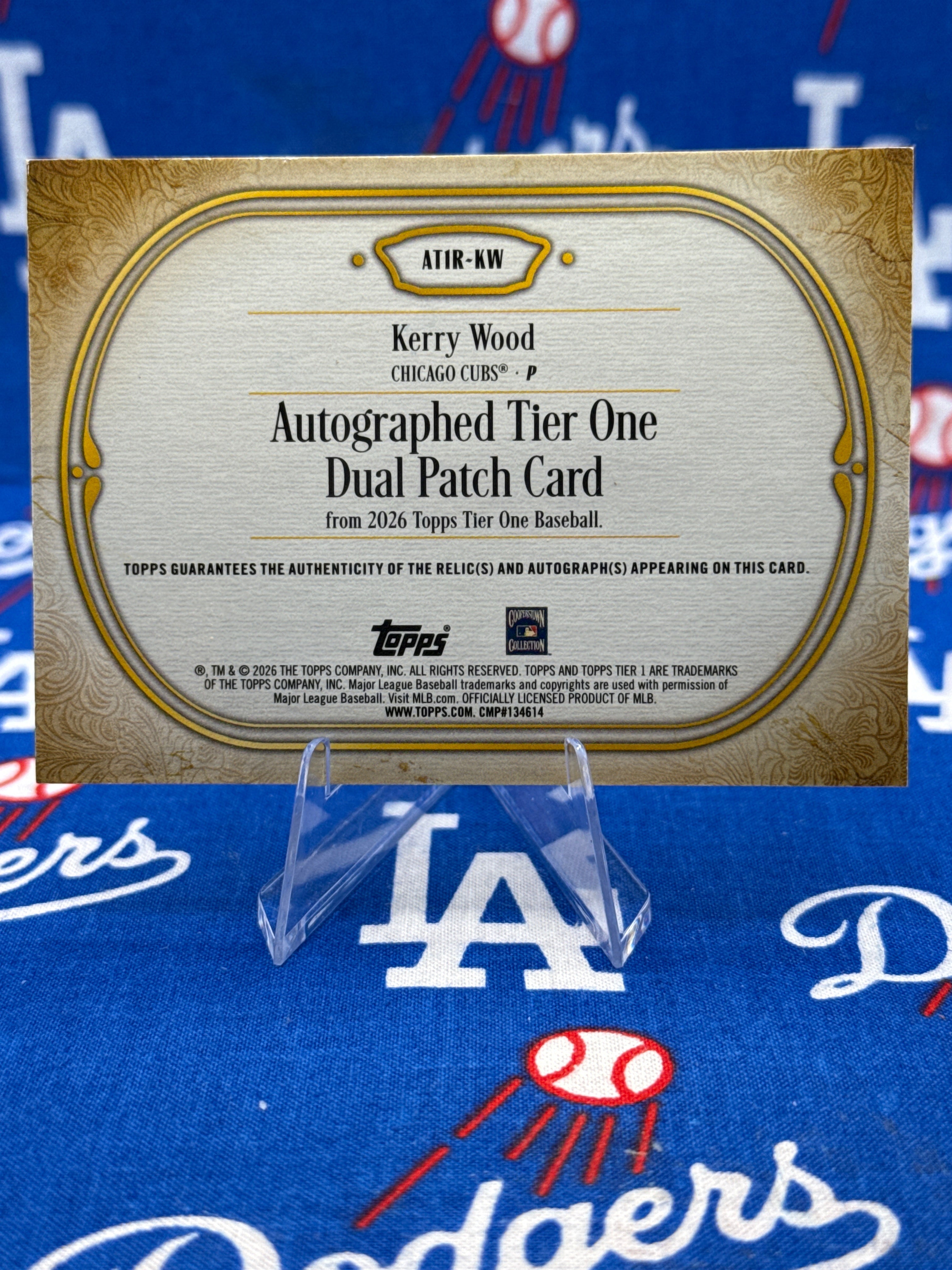 Kerry Wood 2026 Topps Tier One Autographed Dual Patch Card #01/10 — AT1R-KW