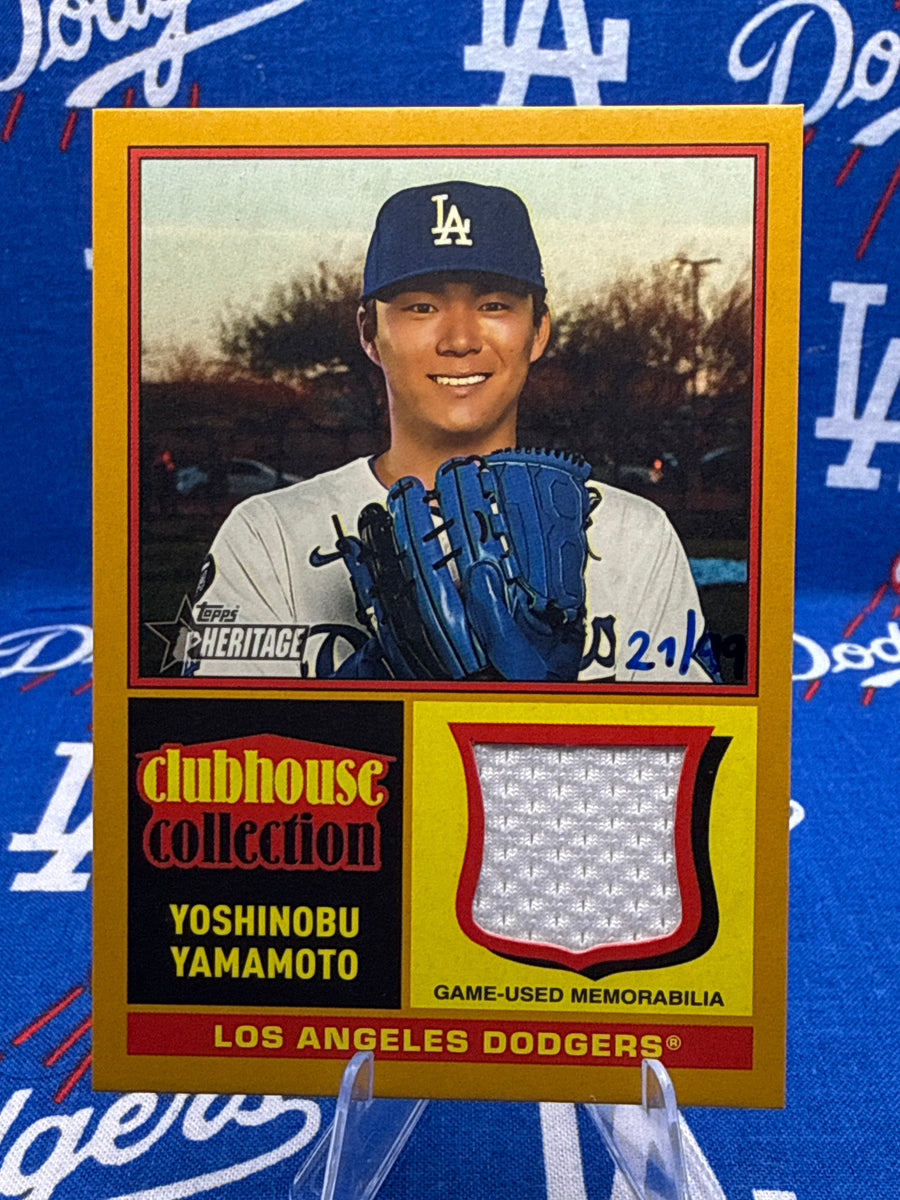 2025 Topps Heritage High Number Yoshinobu Yamamoto Clubhouse Collection Relic #CCR-YY Game-Used Jersey Dodgers 21/49