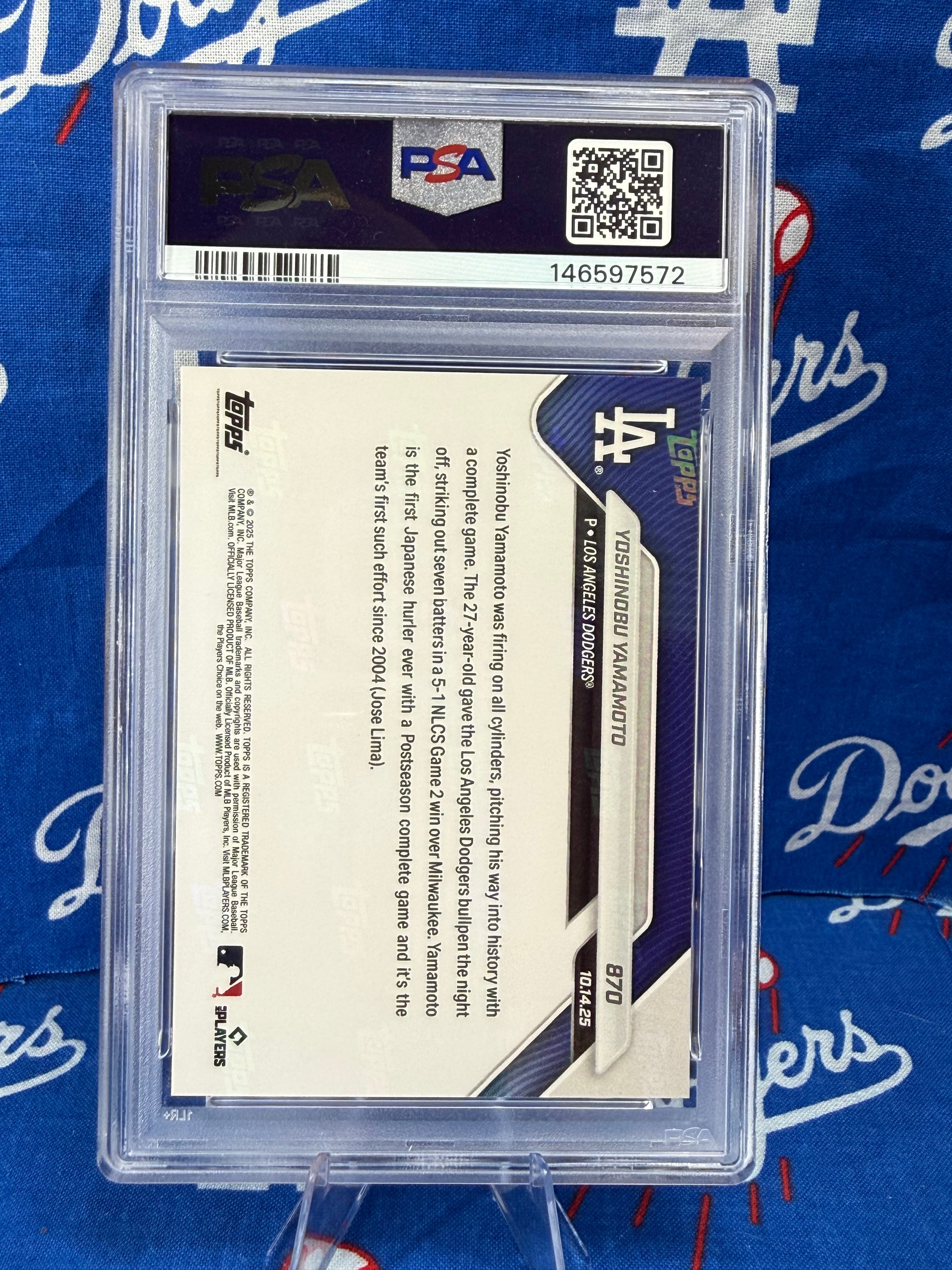 2025 Topps Now Yoshinobu Yamamoto #870 PSA GEM MT 10 NLCS Los Angeles Dodgers P