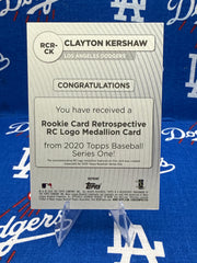 2020 Topps Series One Clayton Kershaw Rookie Card Retrospective RC Logo Medallion #RCR-CK Los Angeles Dodgers
