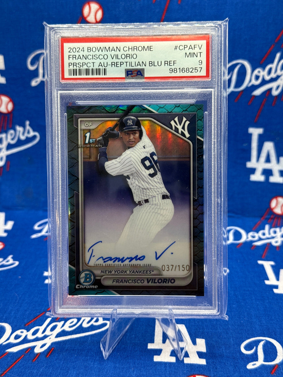 Francisco Vilorio 2024 Bowman Chrome 1st Bowman Prospect Auto Reptilian Blue Refractor #CPAFV 037/150 PSA 9 MINT — New York Yankees