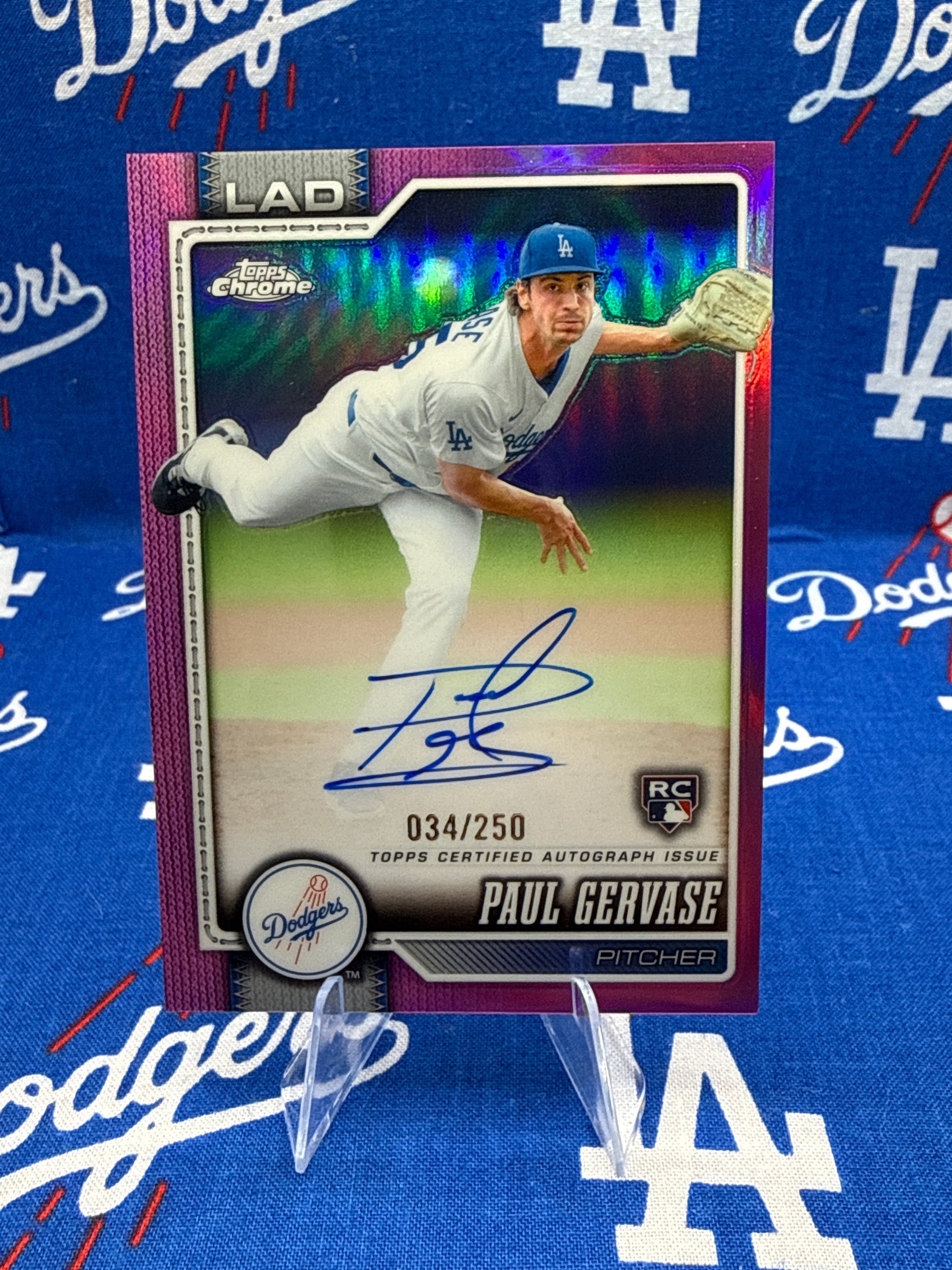 2026 Topps Chrome Paul Gervase RA-PG Pink Refractor Rookie Auto /250 – LA Dodgers RC