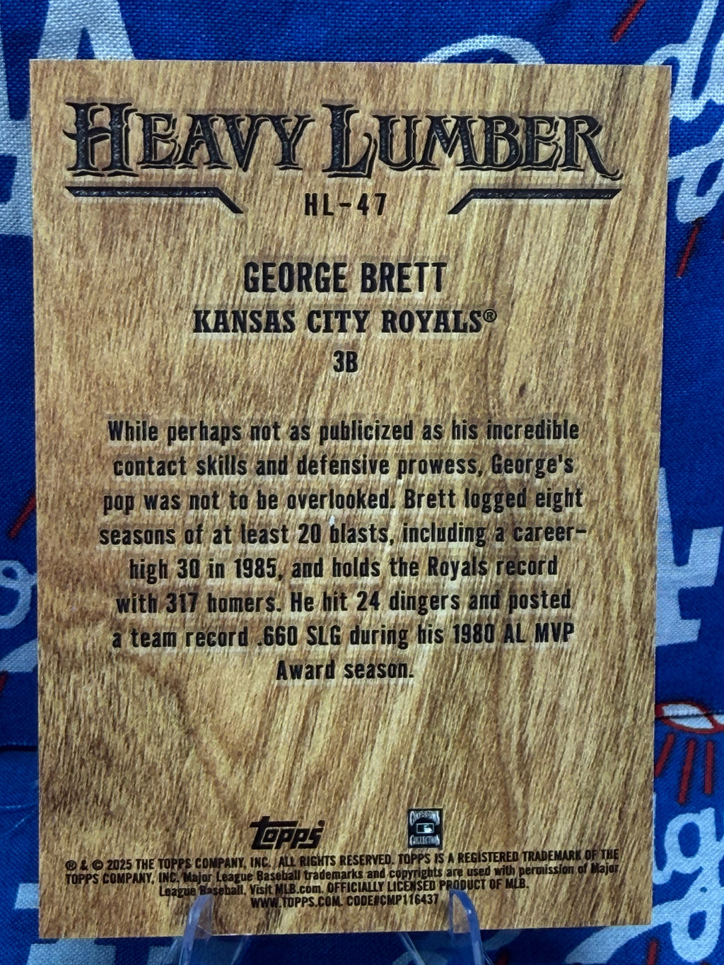 2025 Topps Heavy Lumber George Brett #HL-47 Wood Card Kansas City Royals - Hall of Famer