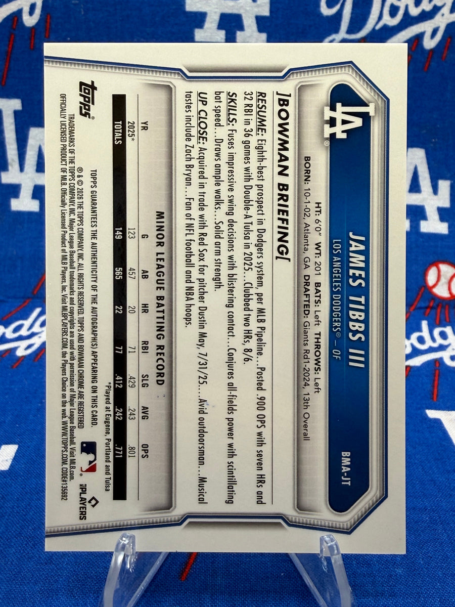2025 Bowman Chrome James Tibbs III BMA-JT Mojo Refractor 
Auto – Los Angeles Dodgers OF