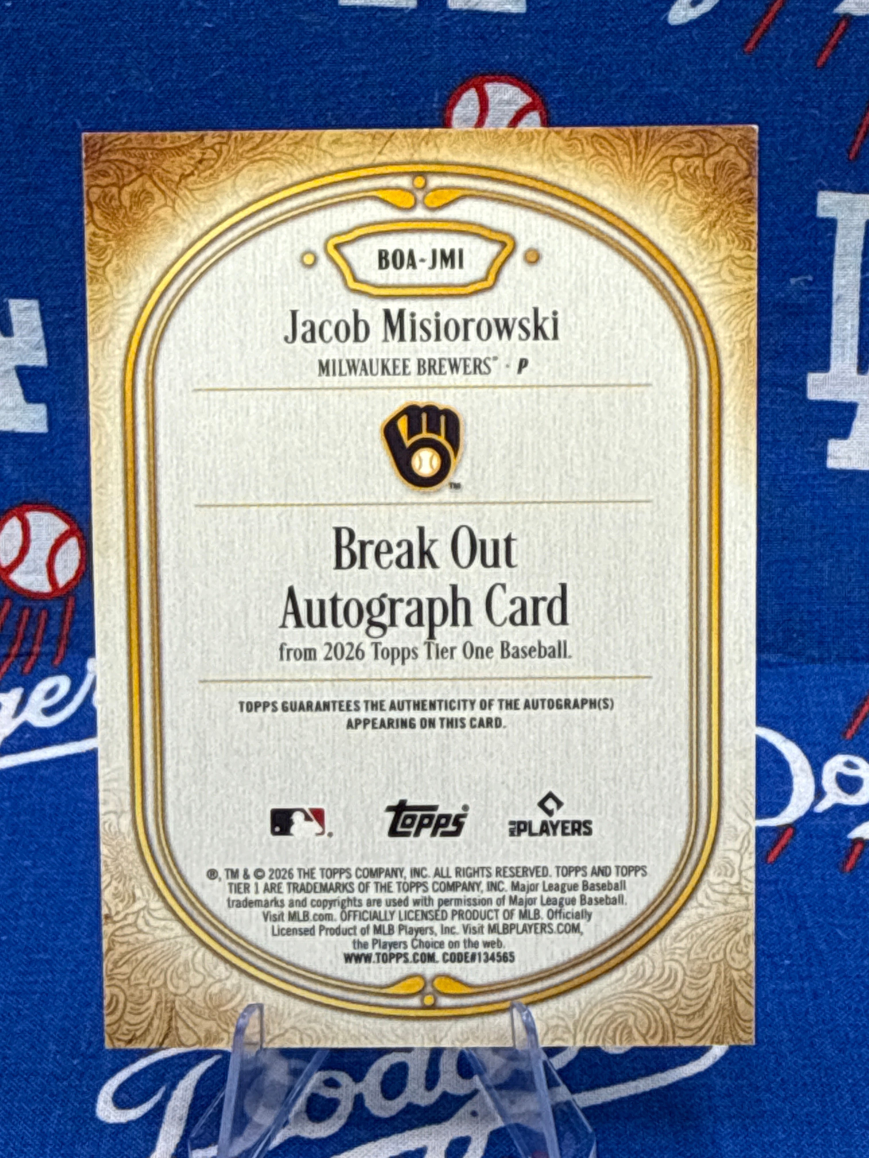 2026 Topps Tier One - Jacob Misiorowski #BOA-JMI Break Out Autograph /99 Milwaukee Brewers