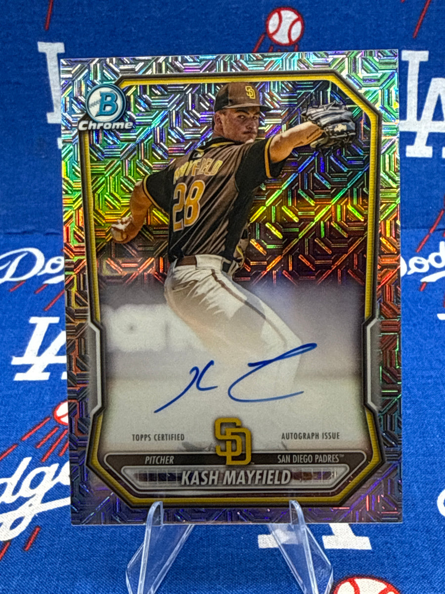 2025 Bowman Chrome Kash Mayfield Mojo Refractor Auto #BMA-KM San Diego Padres Prospect Raw