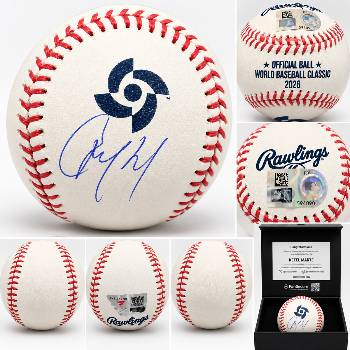 Fanatics authentication label and visible identifiers on the Rawlings baseball