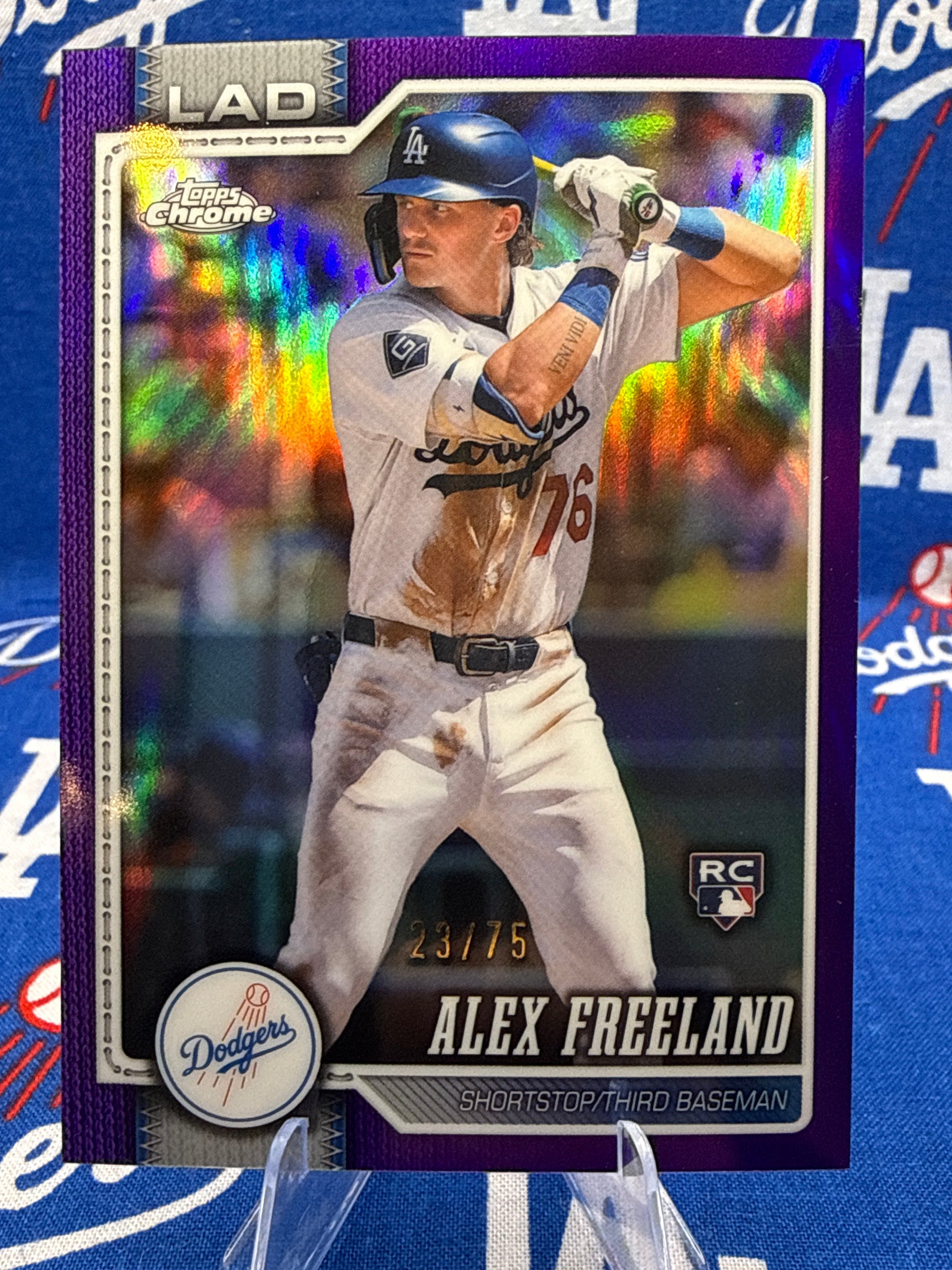 2026 Topps Chrome Alex Freeland Purple Refractor RC #102 23/75 LA Dodgers Rookie