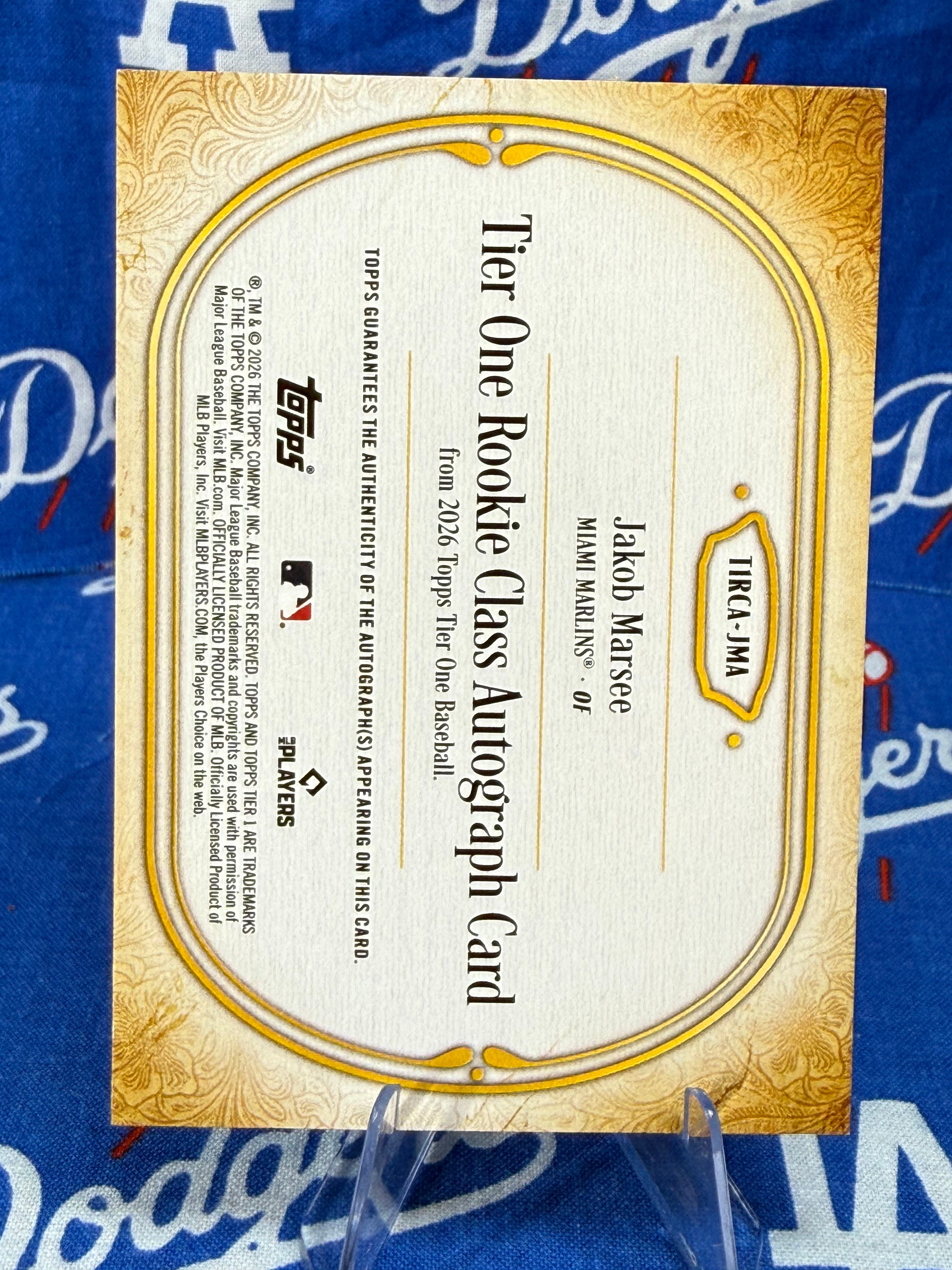 2026 Topps Tier One Jakob Marsee Rookie Class Auto #T1RCA-JMA Numbered 35/99 Miami Marlins - Die-Cut Medallion!