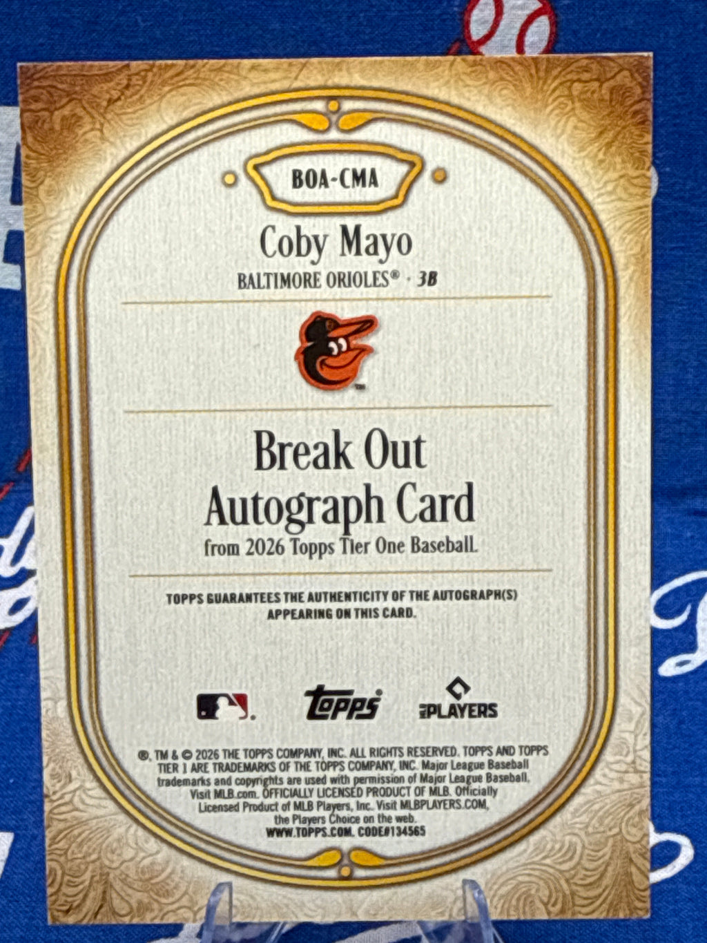 2026 Topps Tier One - Coby Mayo #BOA-CMA Break Out Autograph /99 Baltimore Orioles