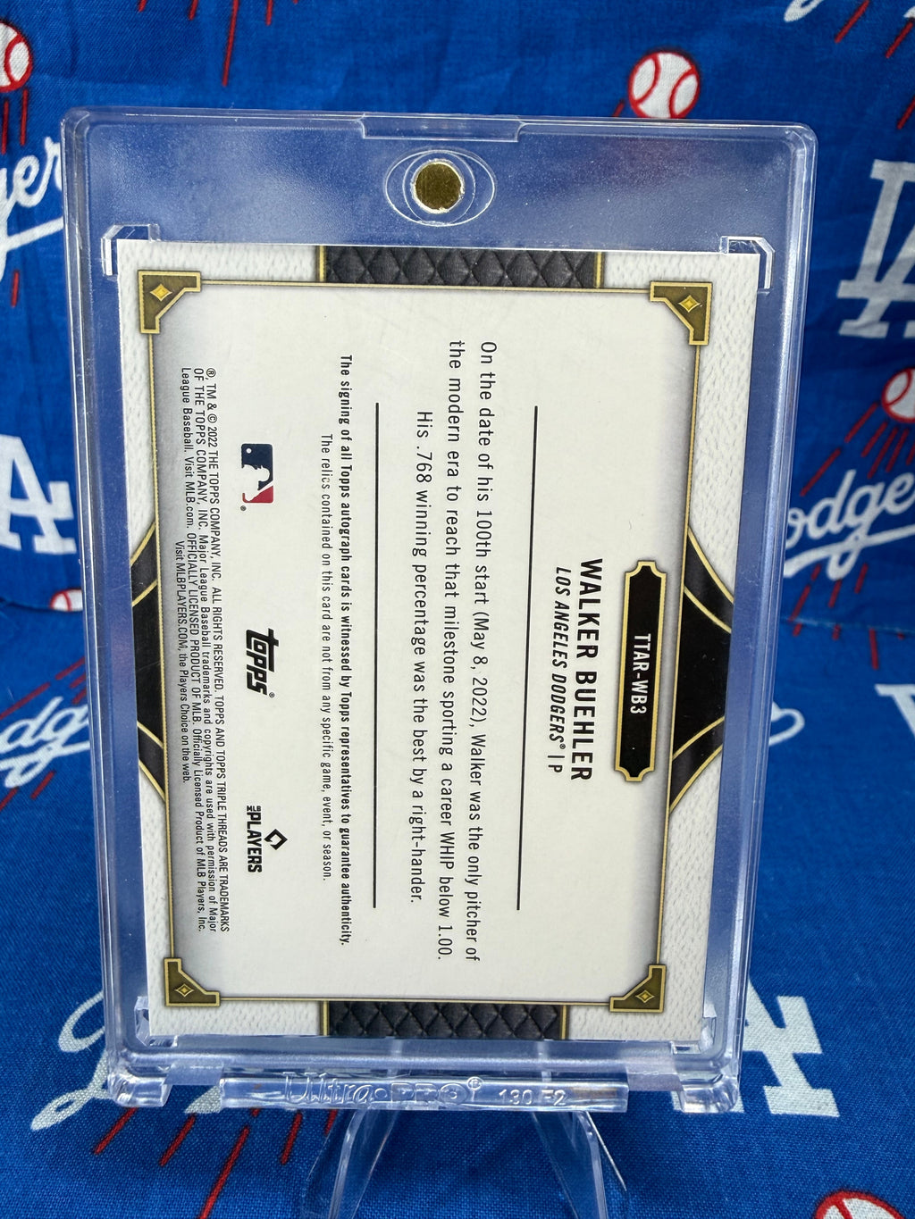 2022 Topps Triple Threads Walker Buehler Gold Auto Letter Relic #TIAR-WB3 Numbered 3/9 Los Angeles Dodgers P