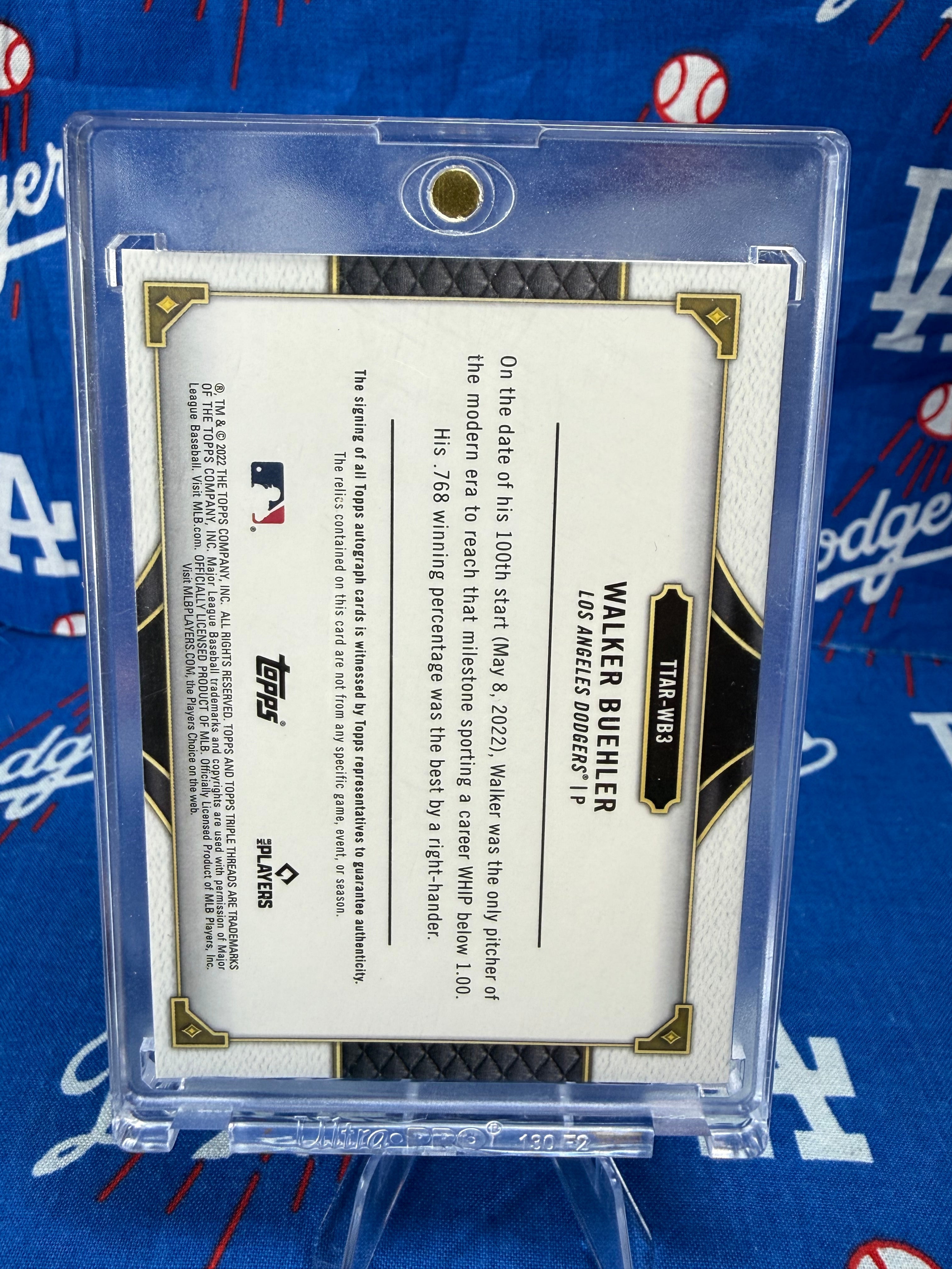 2022 Topps Triple Threads Walker Buehler Gold Auto Letter Relic #TIAR-WB3 Numbered 3/9 Los Angeles Dodgers P