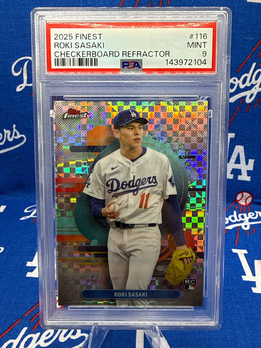 2025 Topps Finest Roki Sasaki Checkerboard Refractor #116 PSA 9 MINT RC