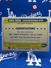 2022 Topps Series 1 Hideki Matsui 1987 Topps Relic #87R-HM 108/199 — Game-Used Jersey