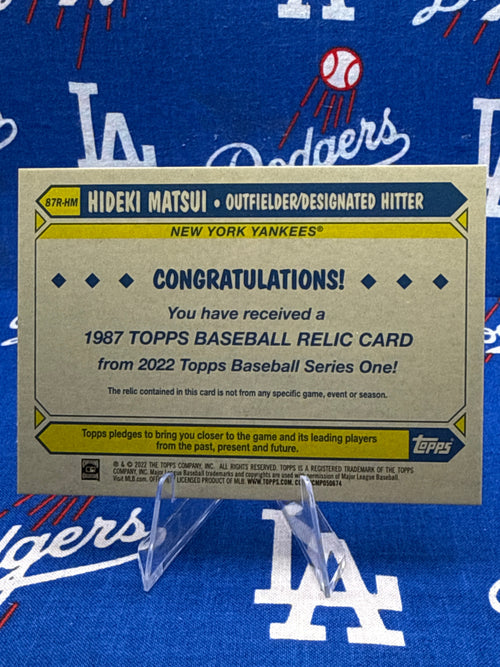 2022 Topps Series 1 Hideki Matsui 1987 Topps Relic #87R-HM 108/199 — Game-Used Jersey