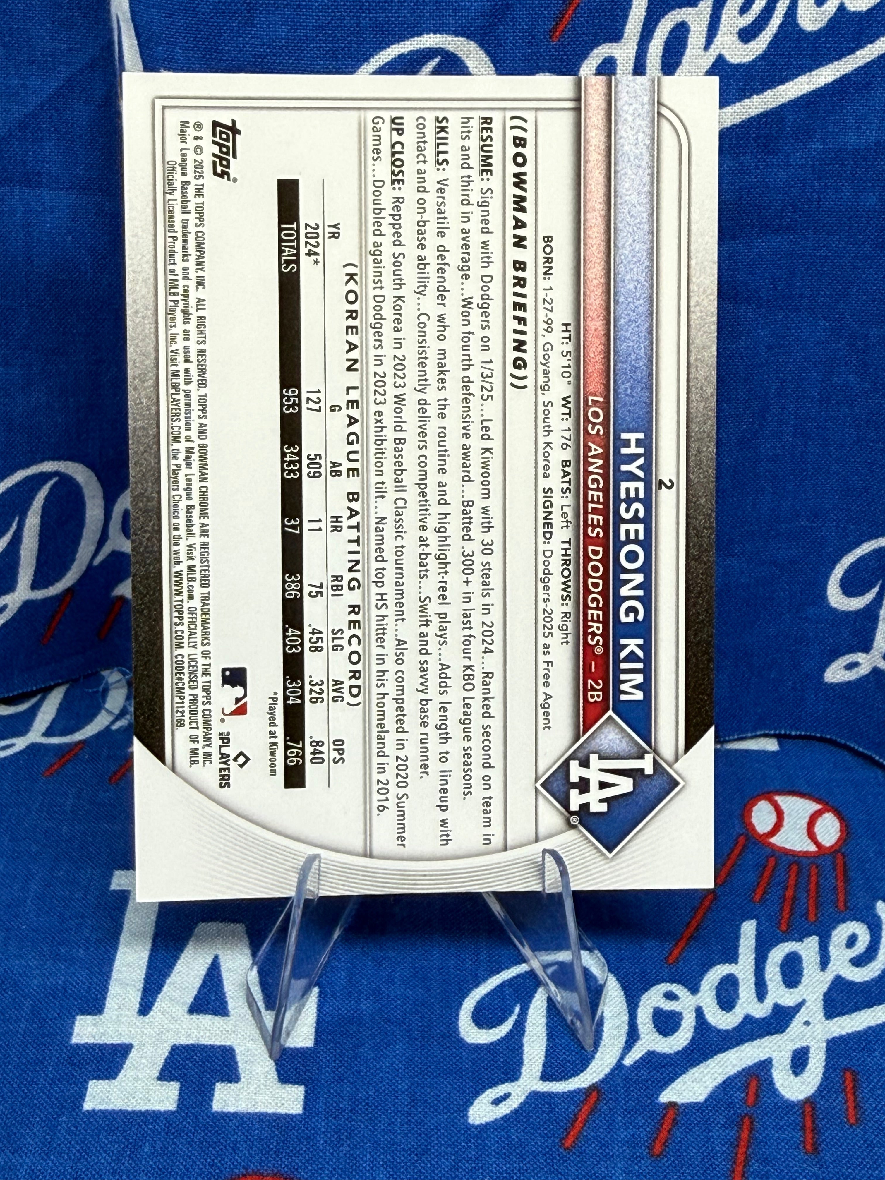 2025 Bowman Chrome Hyeseong Kim RC #2 Refractor Los Angeles Dodgers