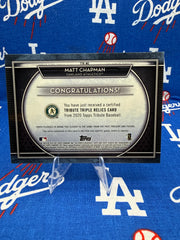 2020 Topps Tribute Matt Chapman Tribute Triple Relic #TTR-MC Numbered 026/150 Oakland Athletics