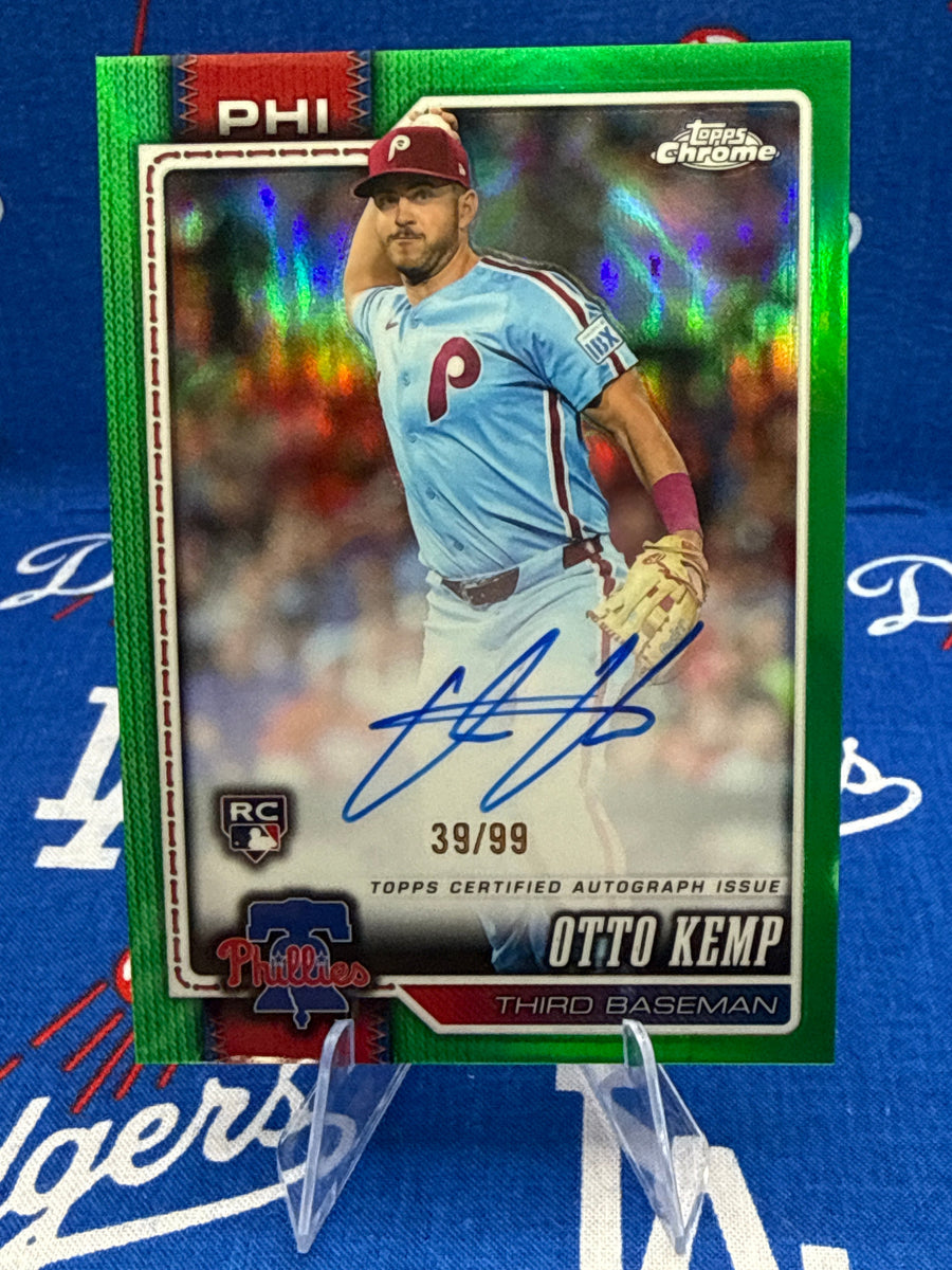 2026 Topps Chrome Otto Kemp RC Auto Green Refractor /99 – Philadelphia Phillies RA-OK Rookie Autograph Serial Numbered