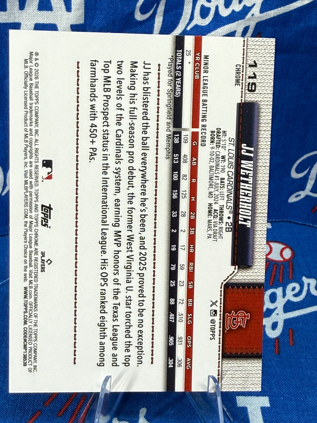 2026 Topps Chrome JJ Wetherholt #119 Baseball Seams Parallel RC St. Louis Cardinals 2B