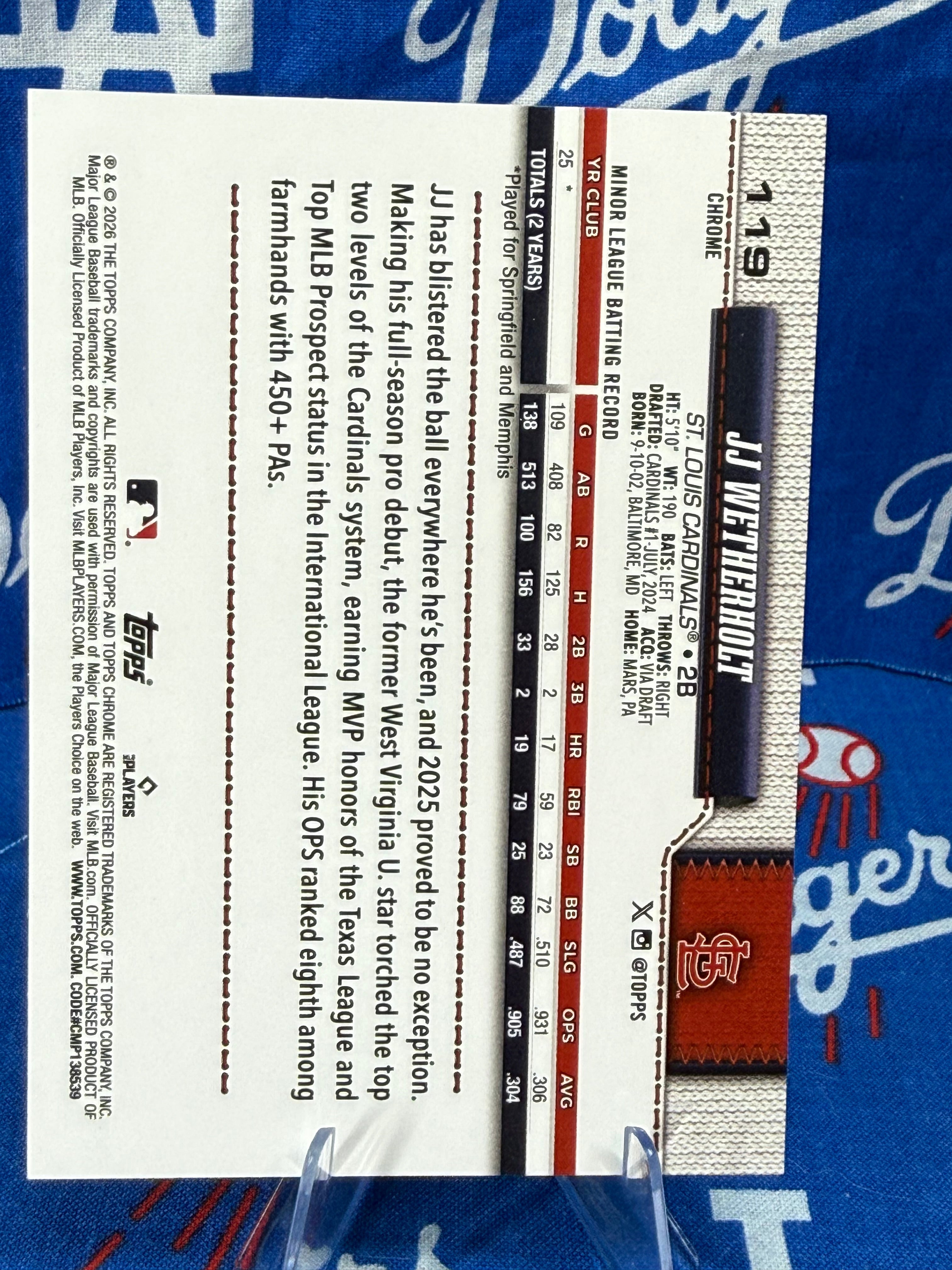 2026 Topps Chrome JJ Wetherholt #119 Baseball Seams Parallel RC St. Louis Cardinals 2B