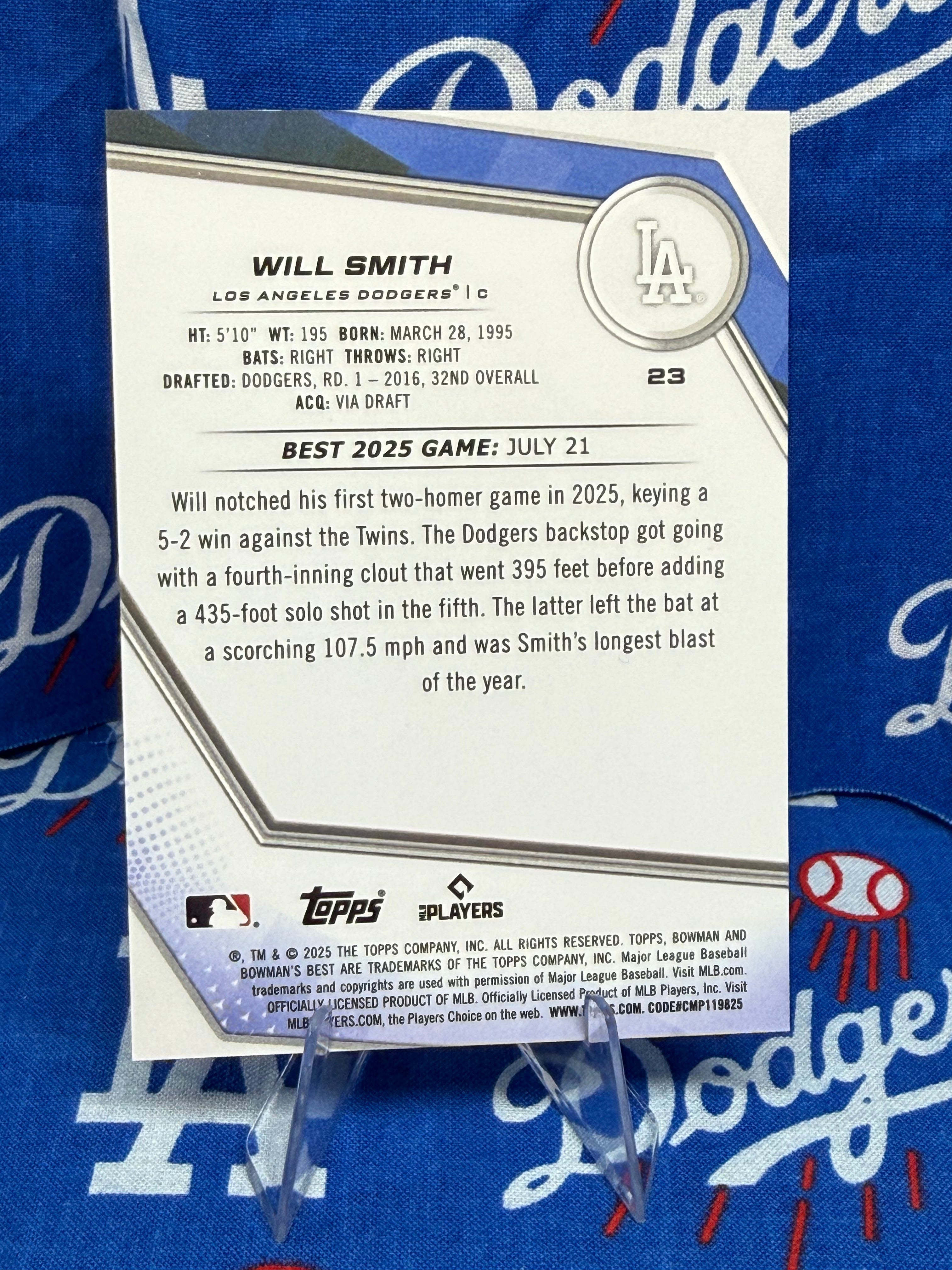 2025 Bowman's Best Will Smith #23 Numbered 10/10 Los Angeles Dodgers - FINAL COPY!