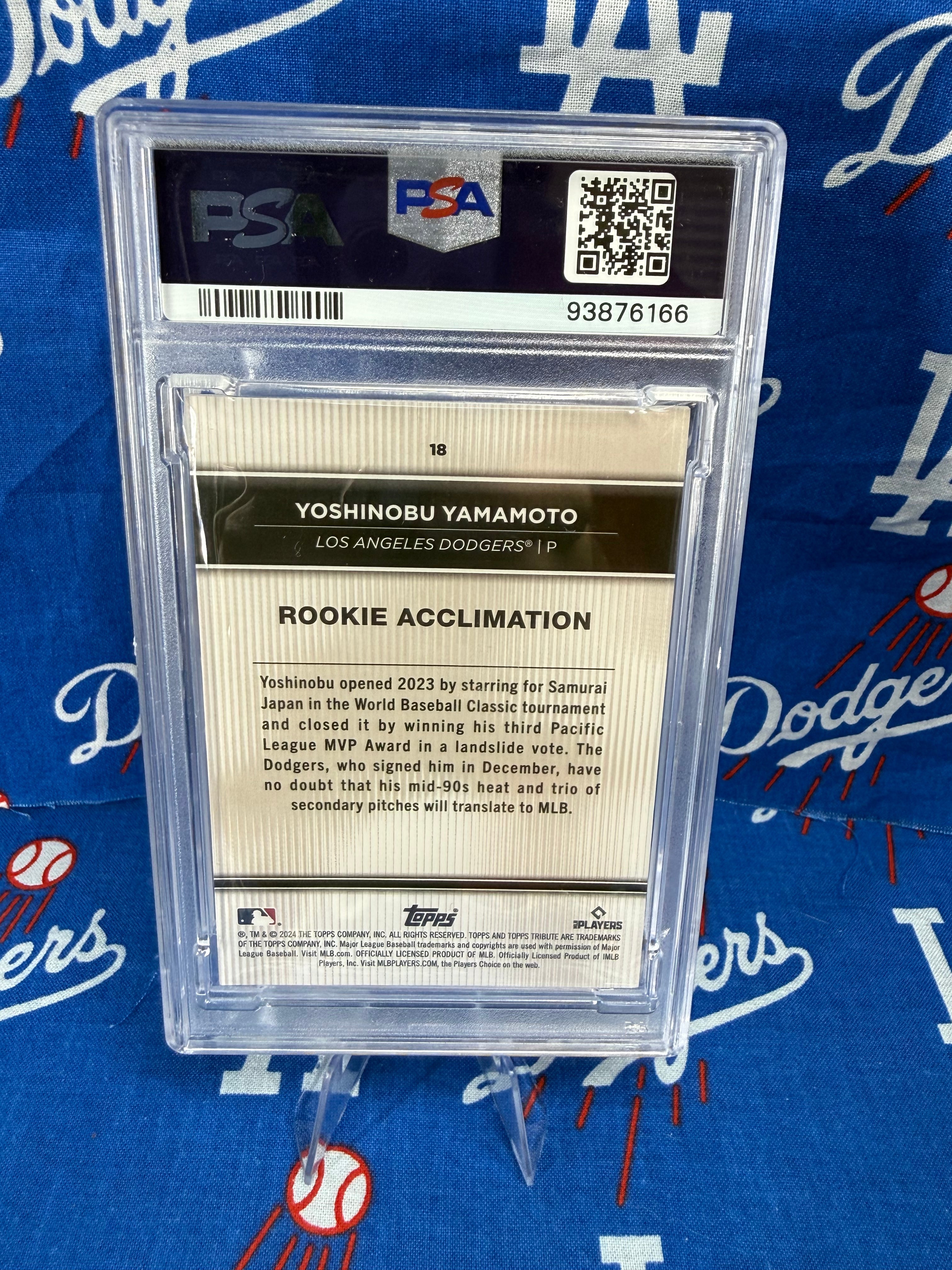 2024 Topps Tribute Yoshinobu Yamamoto #18 SP Rookie Acclimation RC PSA MINT 9 Los Angeles Dodgers P