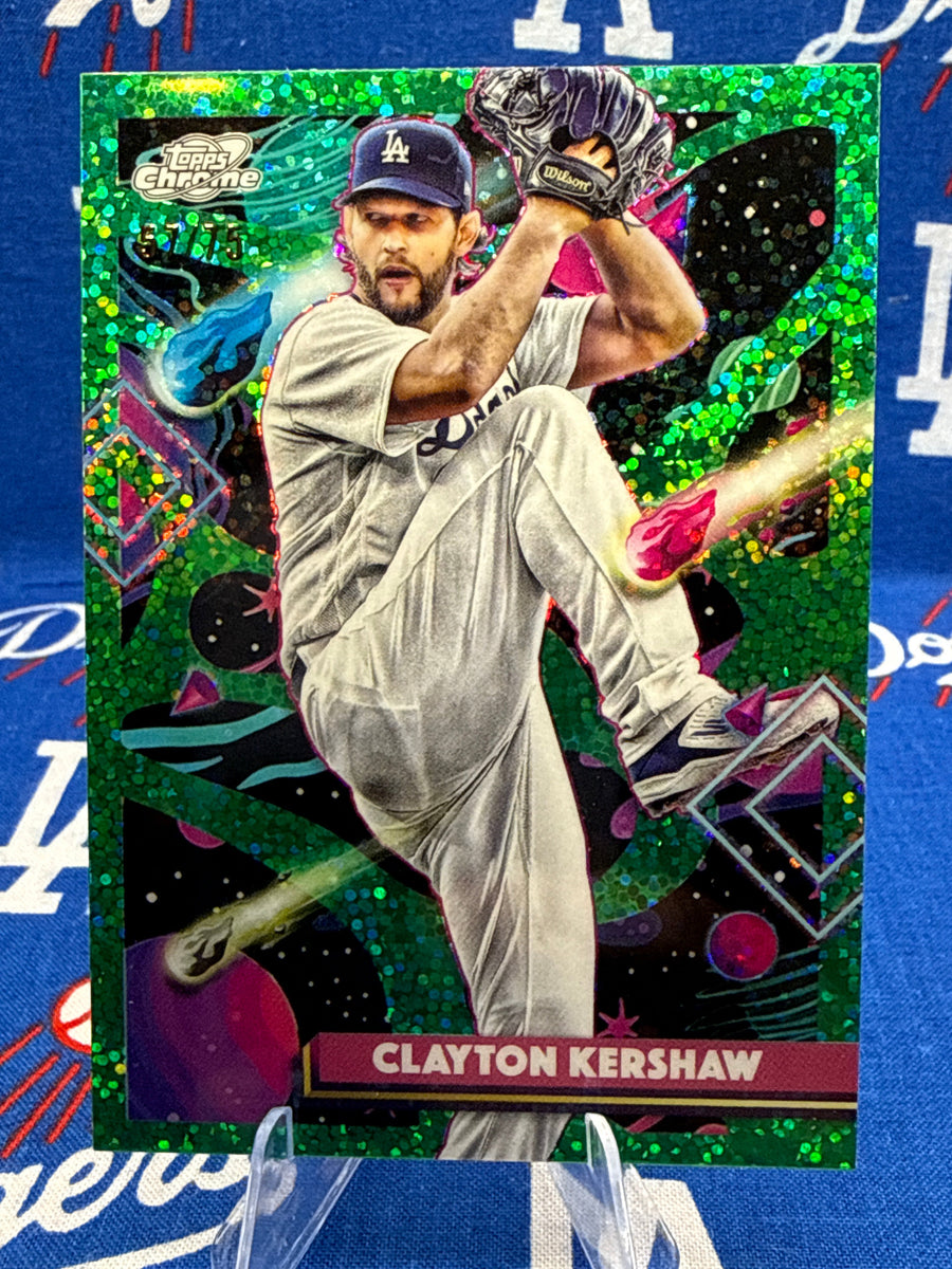 2025 Topps Chrome Clayton Kershaw Green Speckle Refractor #128 Numbered 57/75 Los Angeles Dodgers