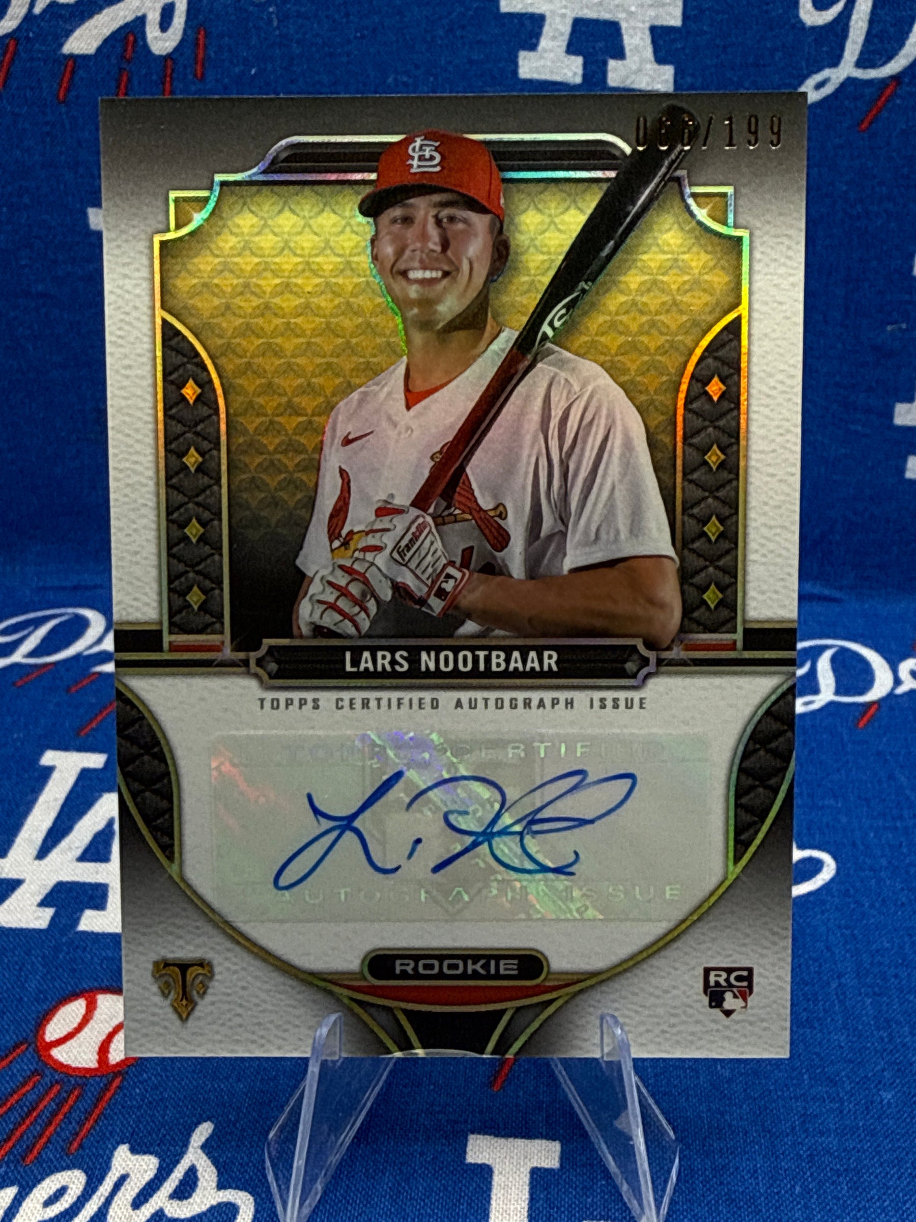 2022 Topps Triple Threads Lars Nootbaar Gold Rookie Auto RC #RA-LN Numbered 066/199 St. Louis Cardinals
