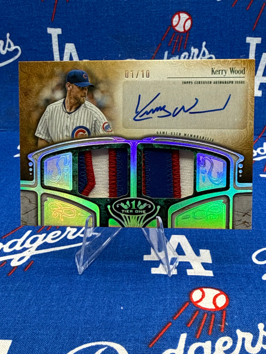 Kerry Wood 2026 Topps Tier One Autographed Dual Patch Card #01/10 — AT1R-KW