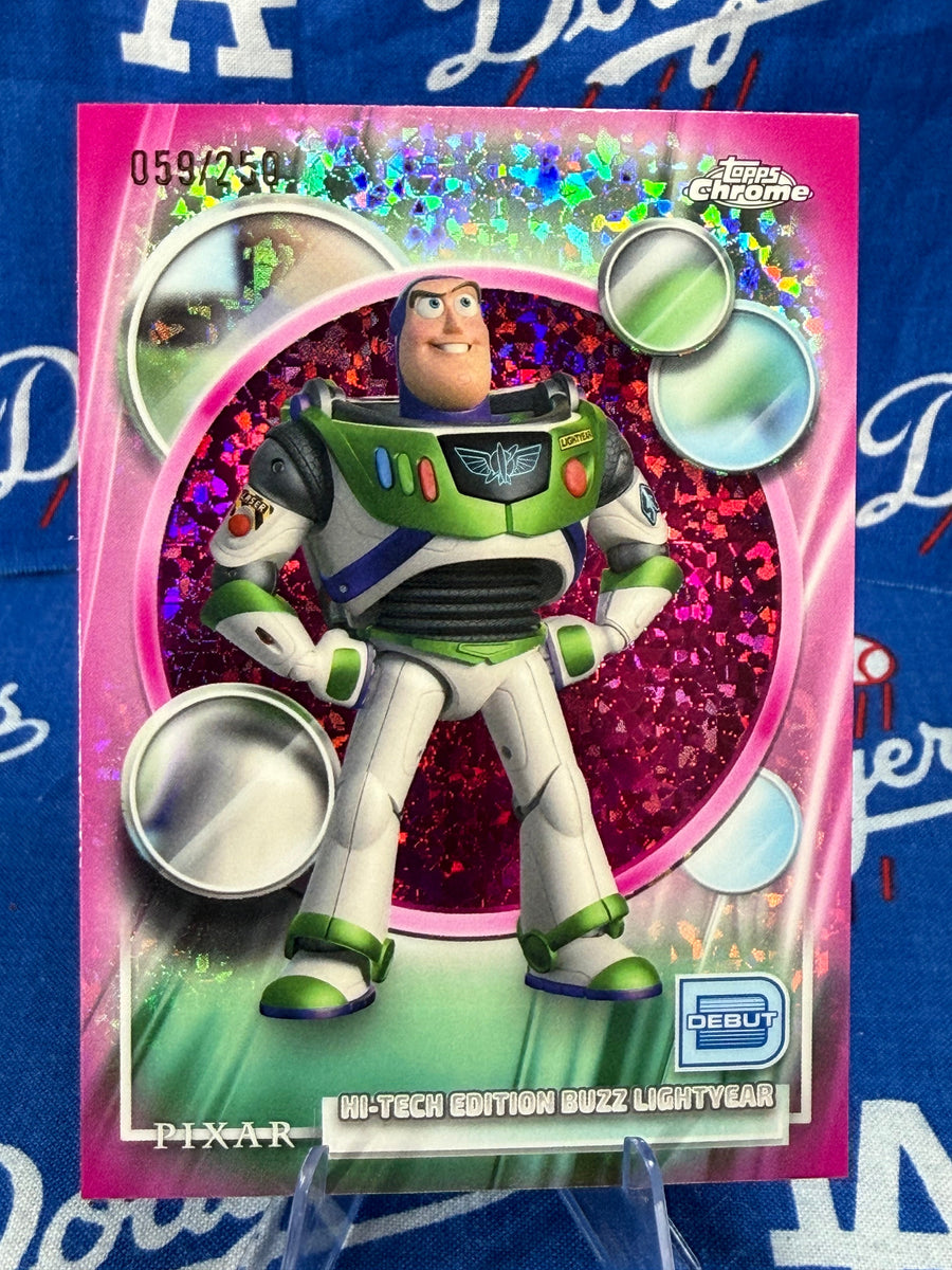 2026 Topps Chrome Pixar Buzz Lightyear #200 Hi-Tech Edition Pink Sparkle Refractor 059/250 Debut