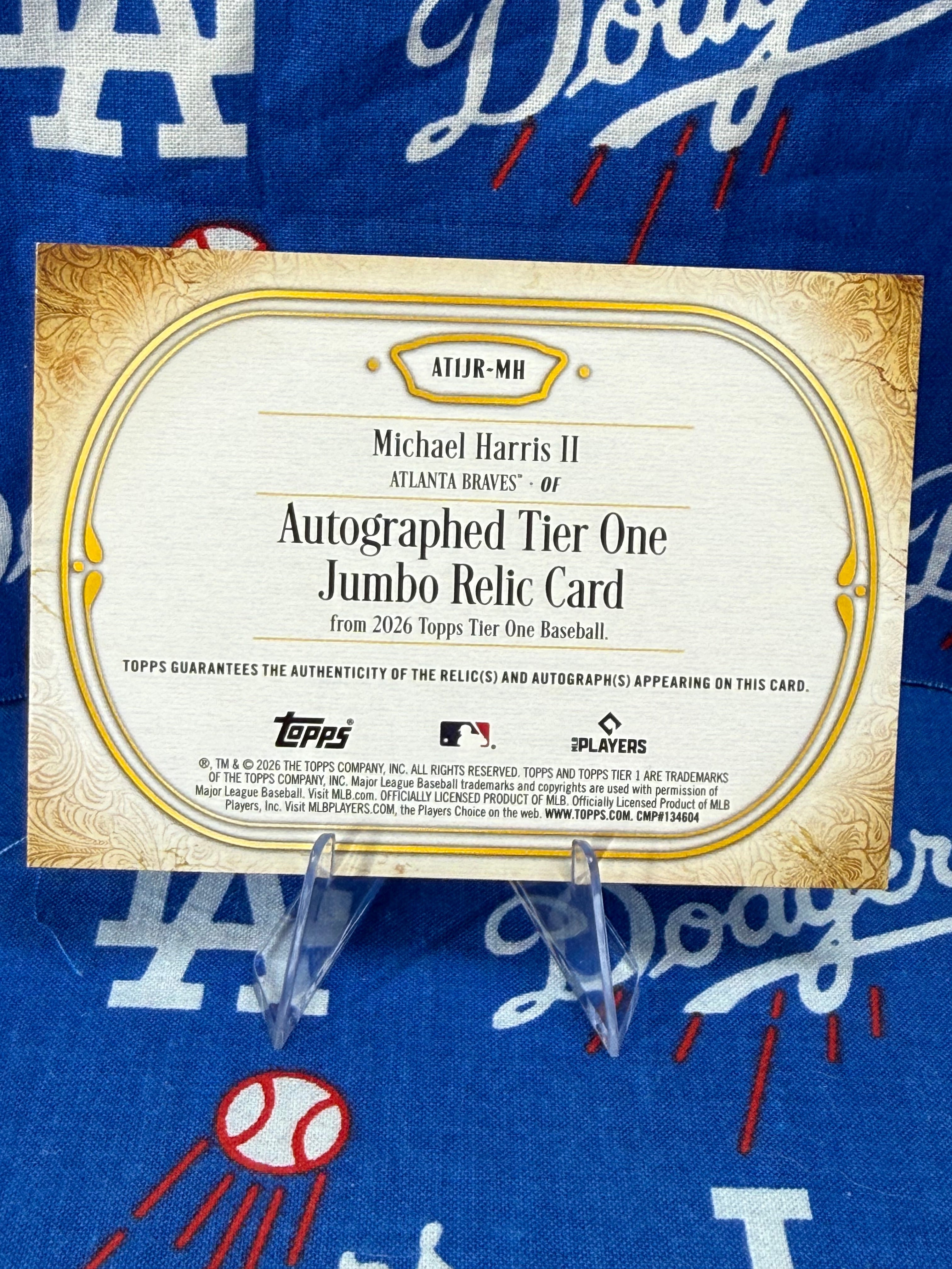 2026 Topps Tier One Michael Harris II Autographed Jumbo Relic #ATIJR-MH Numbered 36/49 Atlanta Braves OF