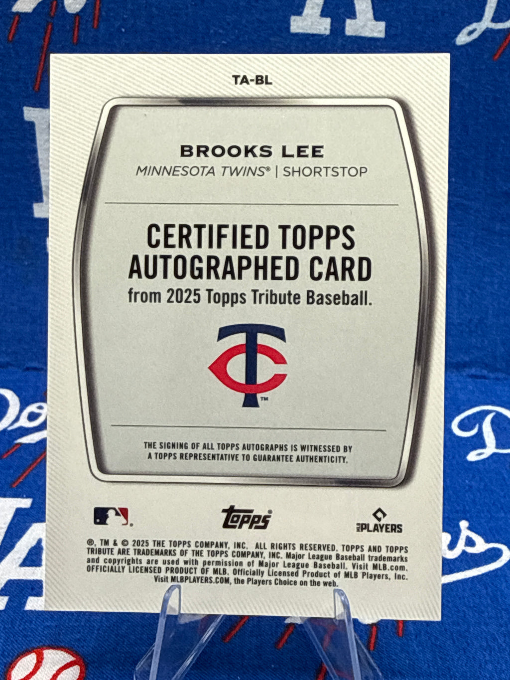 2025 Topps Tribute Brooks Lee Tribute Autograph TA-BL RC 20/25