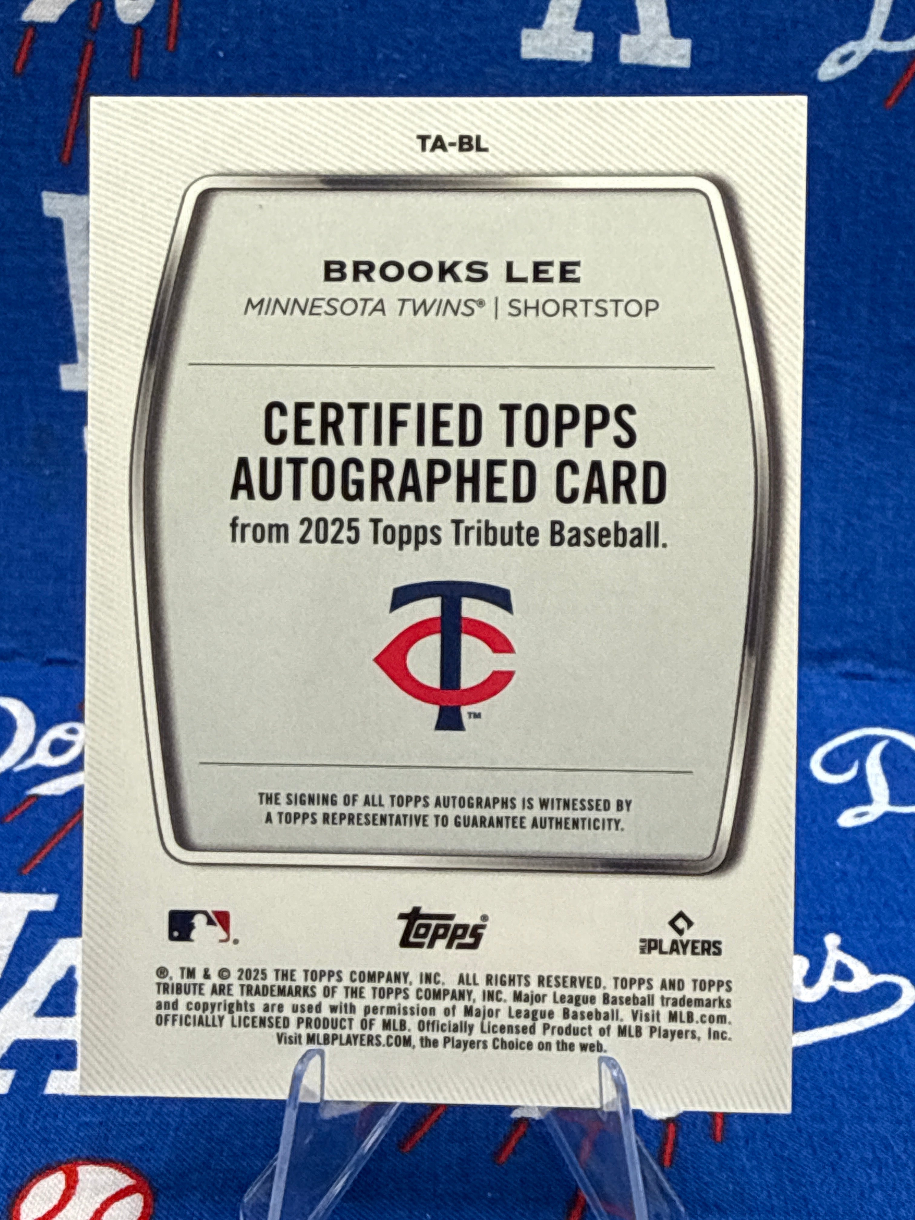 2025 Topps Tribute Brooks Lee Tribute Autograph TA-BL RC 20/25
