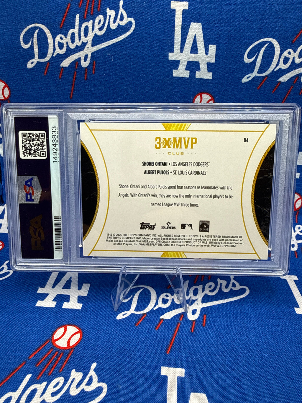 2025 Topps Welcome to the Club Shohei Ohtani / Albert Pujols #D4 Dual Pink Foil 041/125 – PSA 10 Gem Mint