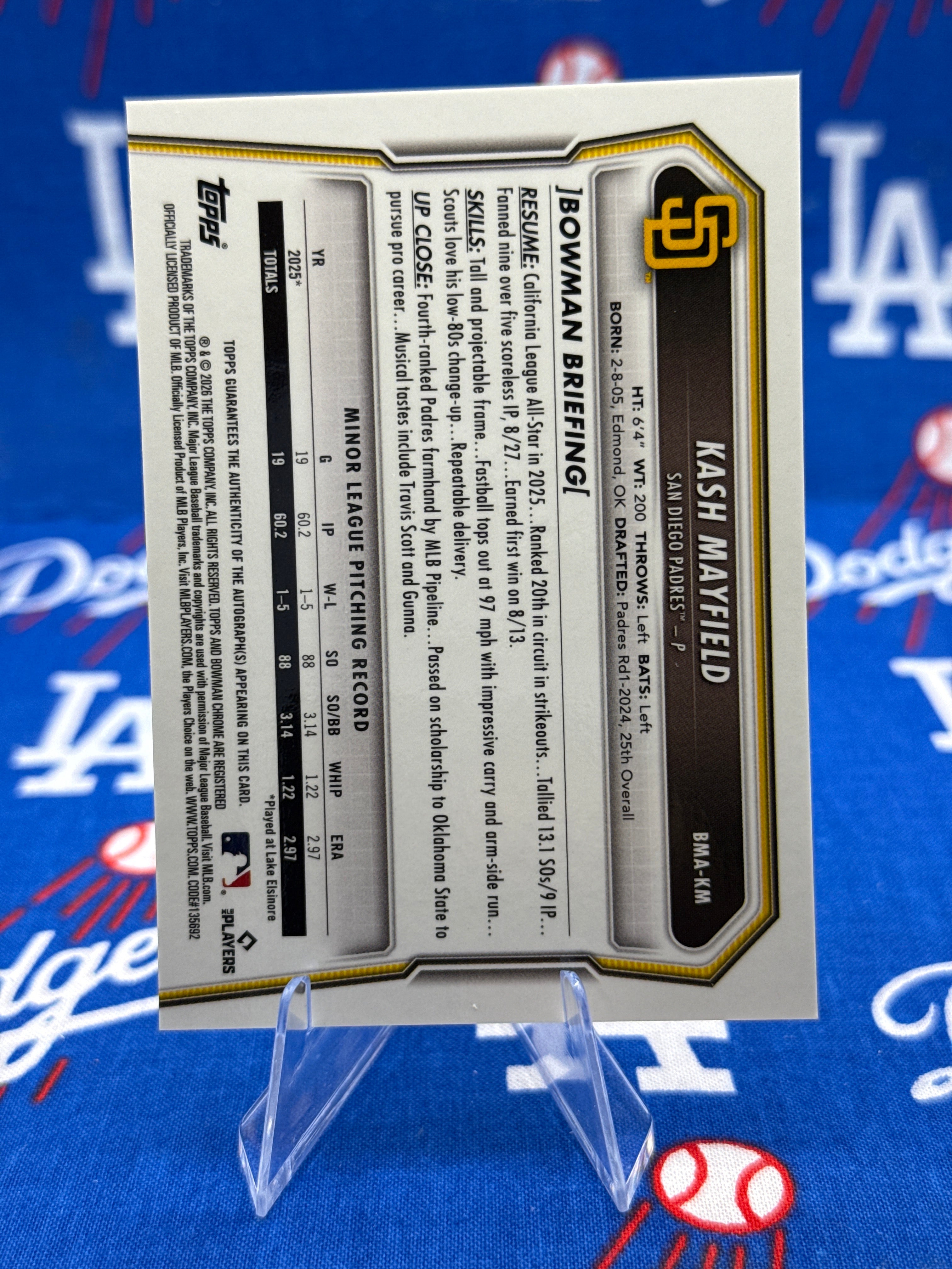 2025 Bowman Chrome Kash Mayfield Mojo Refractor Auto #BMA-KM San Diego Padres Prospect Raw
