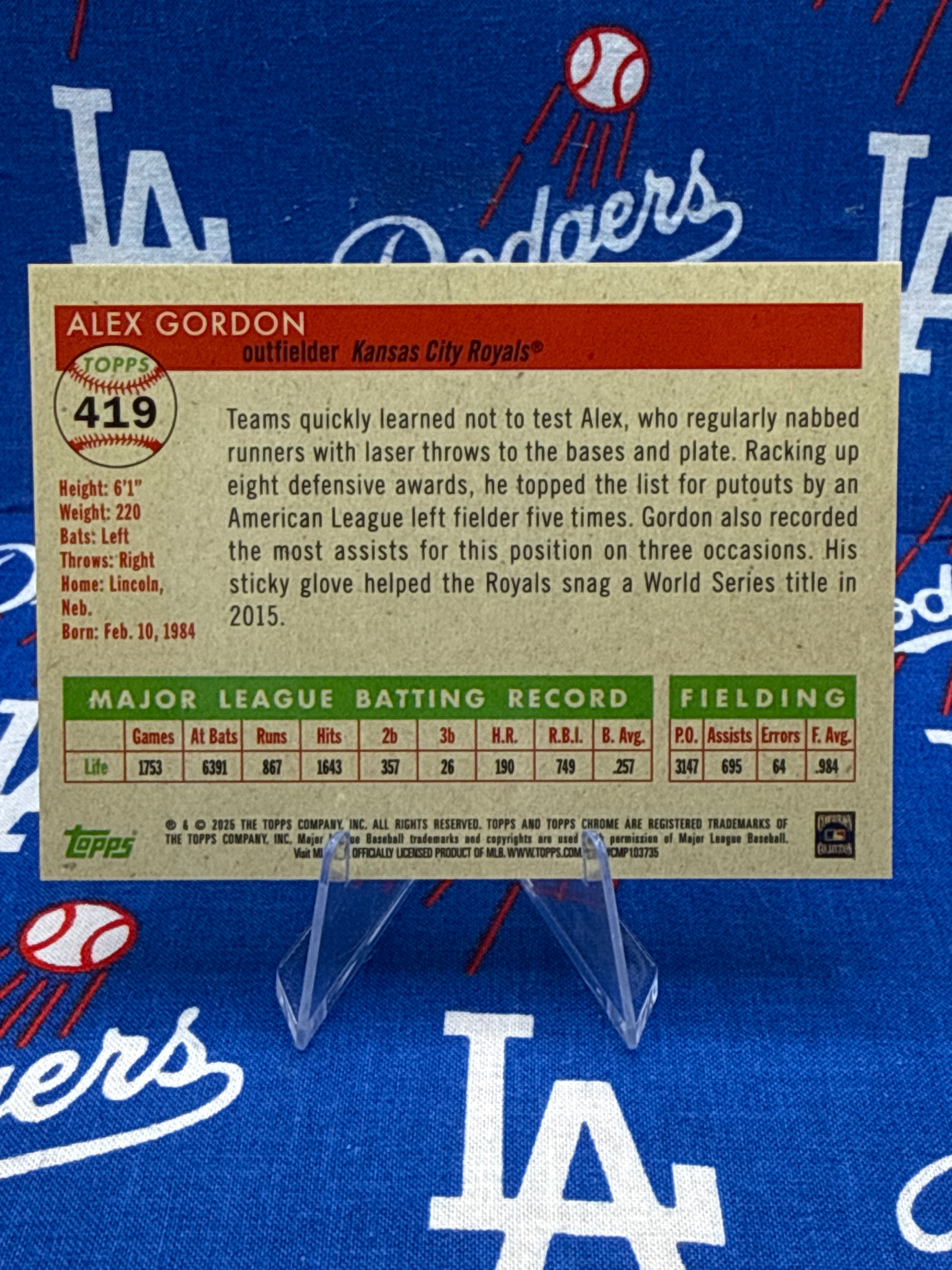 2025 Topps Chrome Black Alex Gordon #419 Black Refractor 1/10 — 1-of-10!