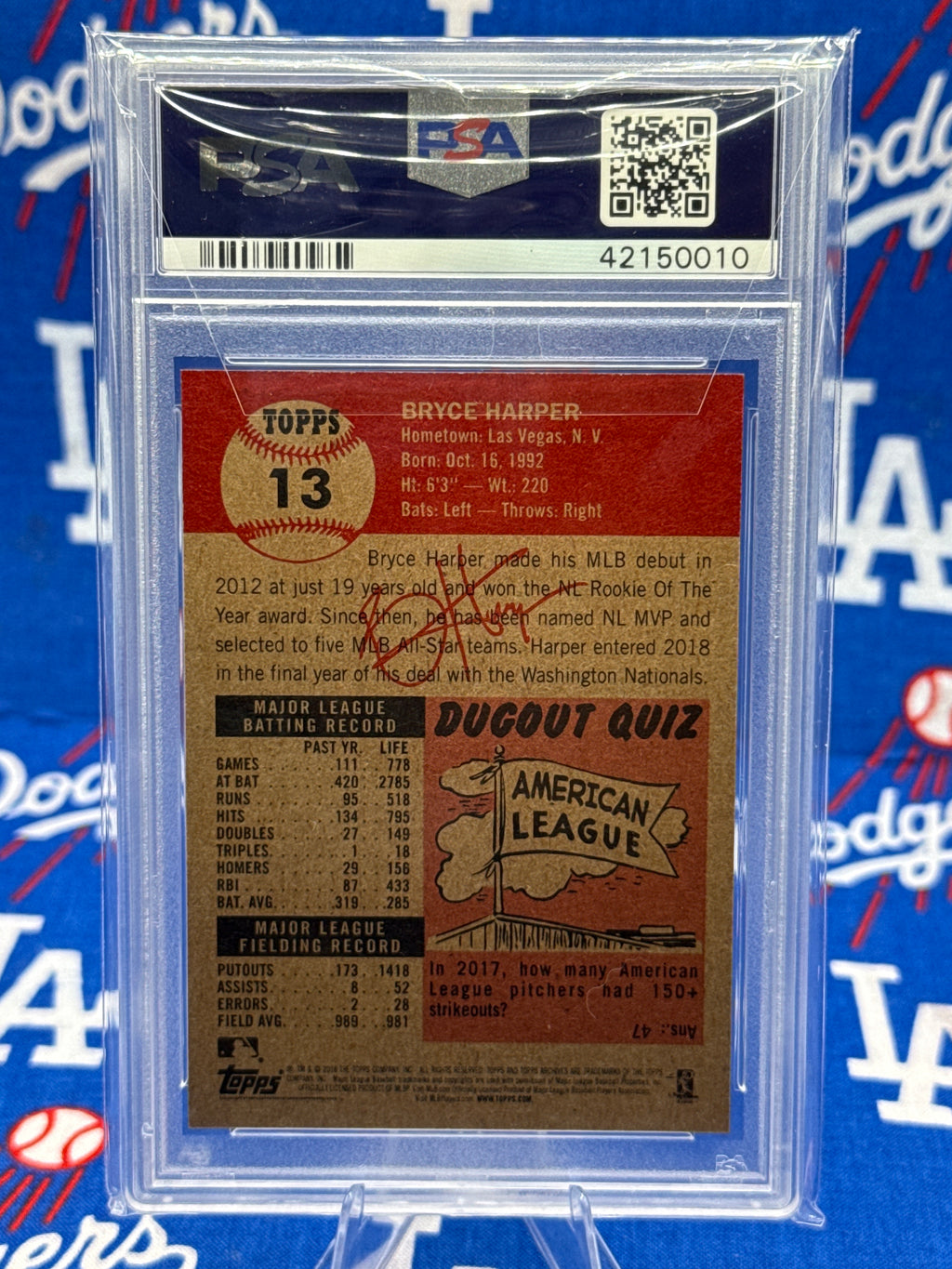 2018 Topps Living Set Bryce Harper #13 PSA 9 MINT Washington Nationals