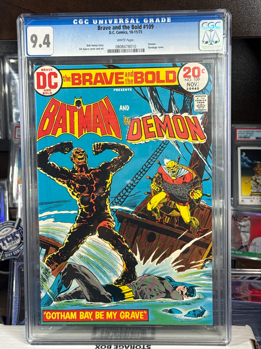 Brave and the Bold #109 CGC 9.4 — DC Comics (Oct/Nov 1973) White Pages — Batman & The Demon — Jim Aparo — Bondage Cover