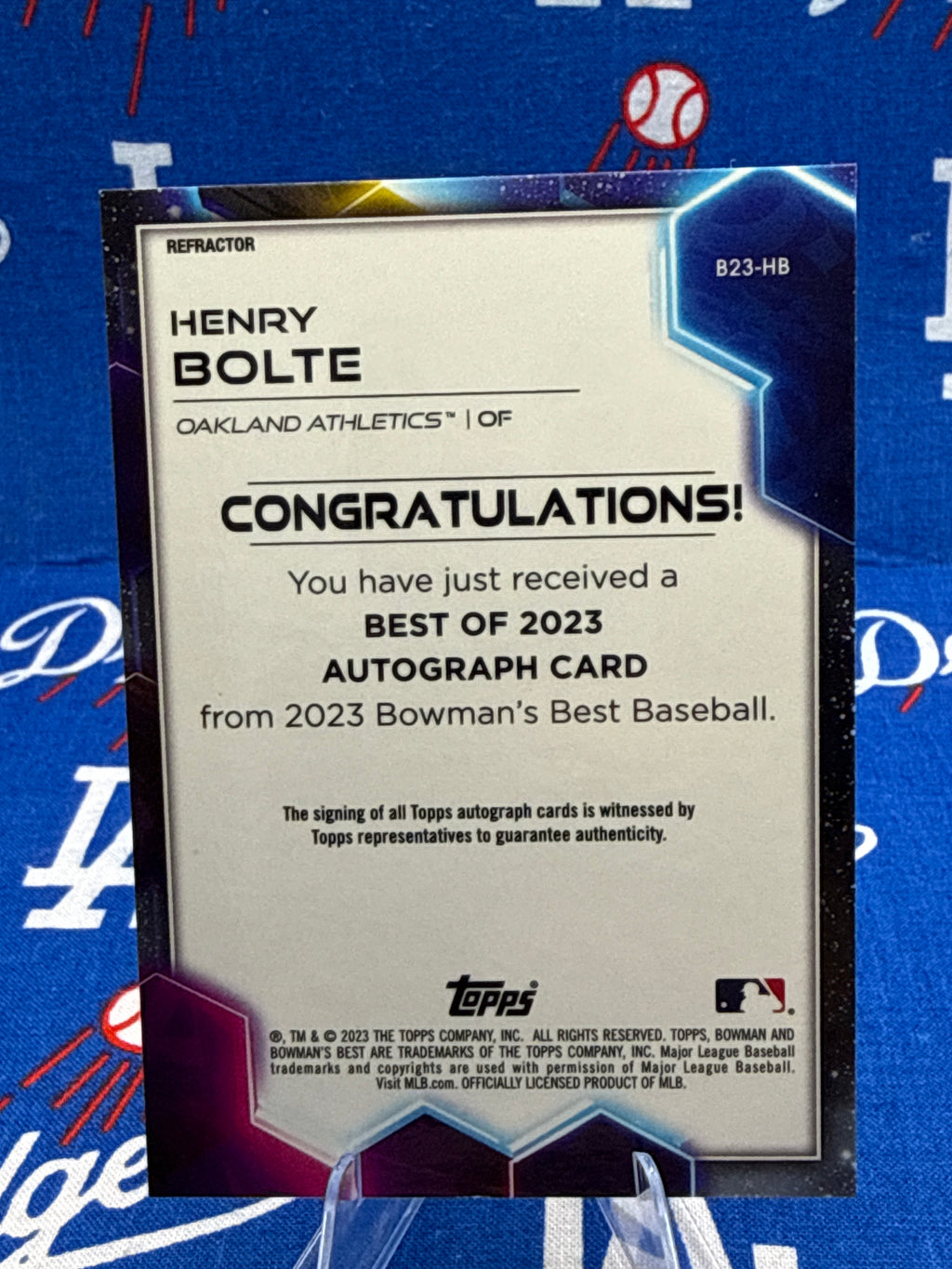 2023 Bowman's Best Henry Bolte Best of 2023 Auto Refractor #B23-HB Oakland Athletics Raw