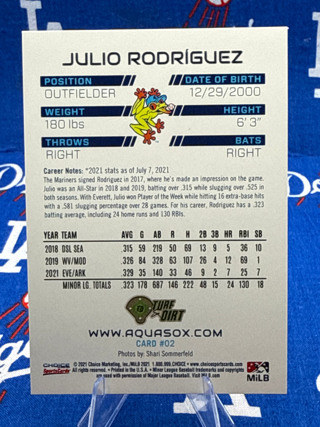 2021 Choice Everett AquaSox Julio Rodríguez #02 Minor League Card Seattle Mariners Prospect Raw