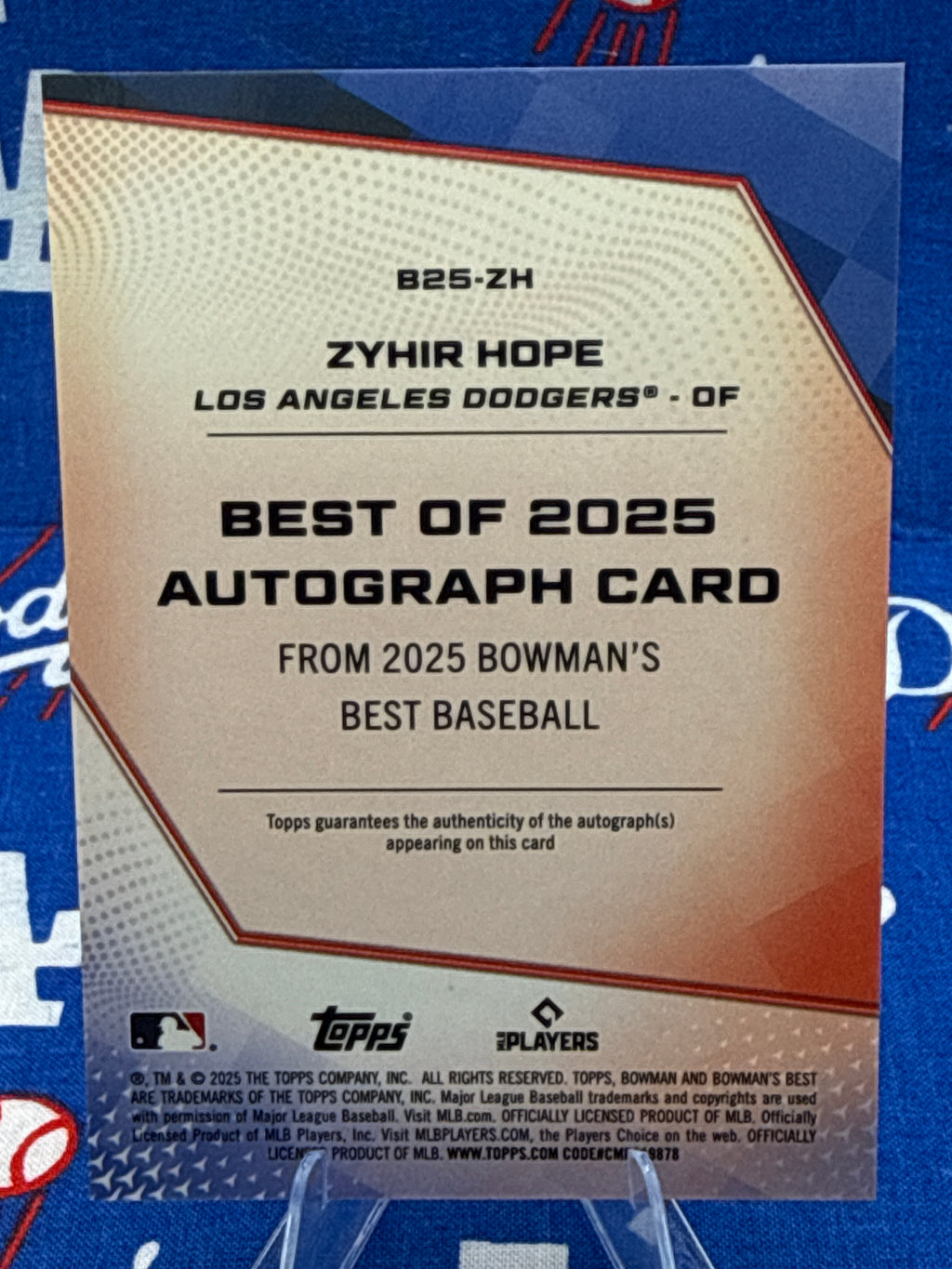 2025 Bowman's Best Zyhir Hope Best of 2025 Autograph #B25-ZH Dodgers