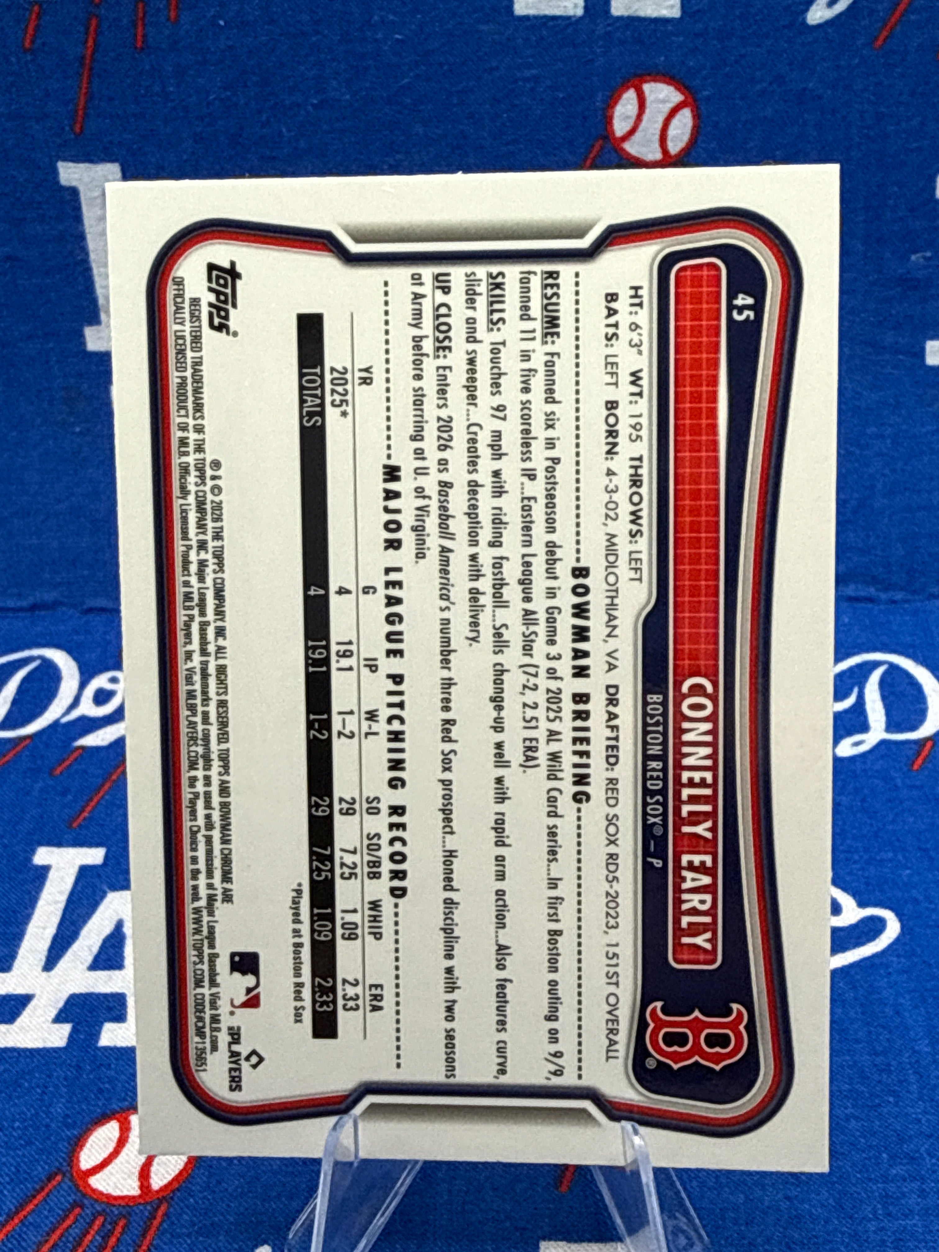 2026 Bowman Chrome Connelly Early RC #45 Mojo Refractor Numbered 076/172 Boston Red Sox Raw