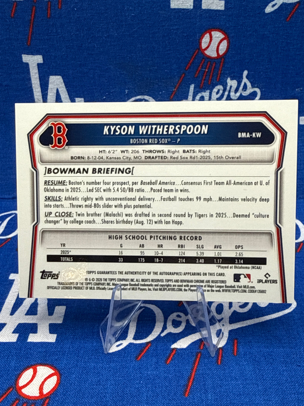 2025 Bowman Chrome Mojo Refractor Auto Kyson Witherspoon BMA-KW