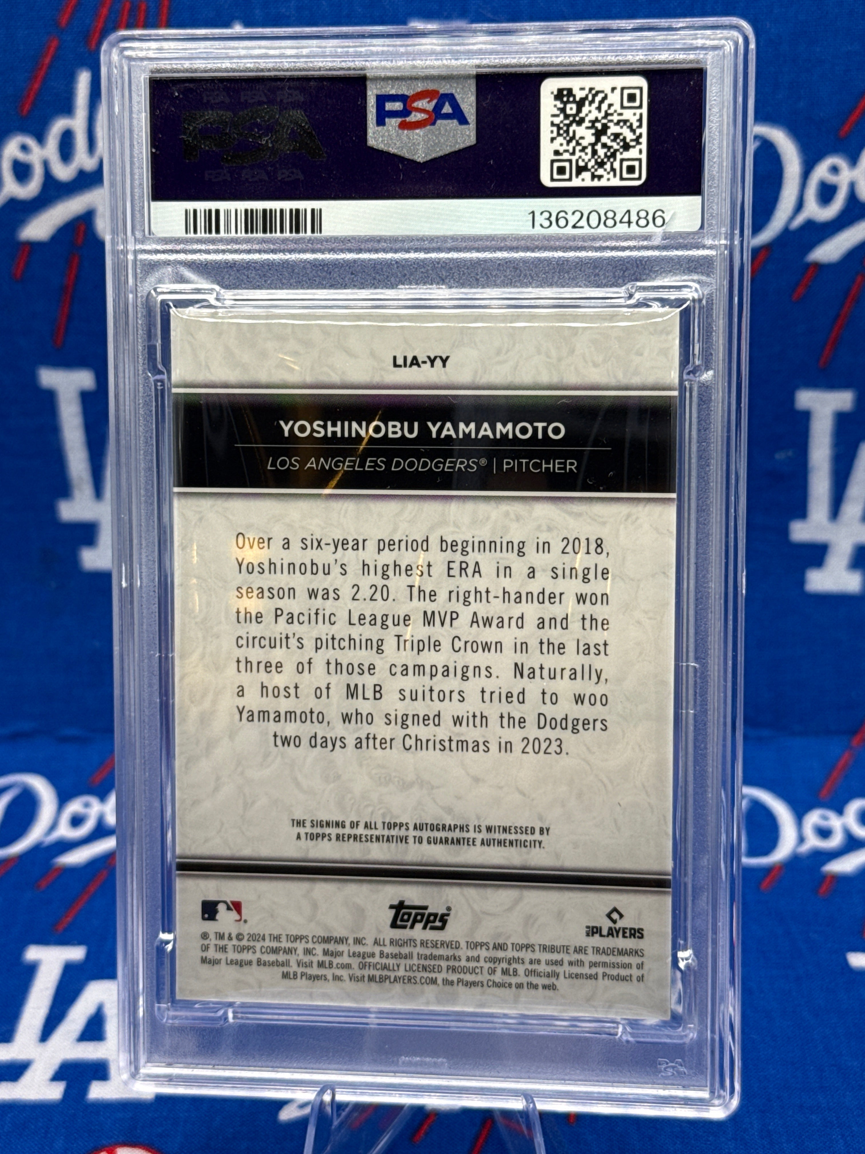 2024 Topps Tribute Yoshinobu Yamamoto LG Inauguration Auto-Orange #14/25 PSA 10 Gem Mint