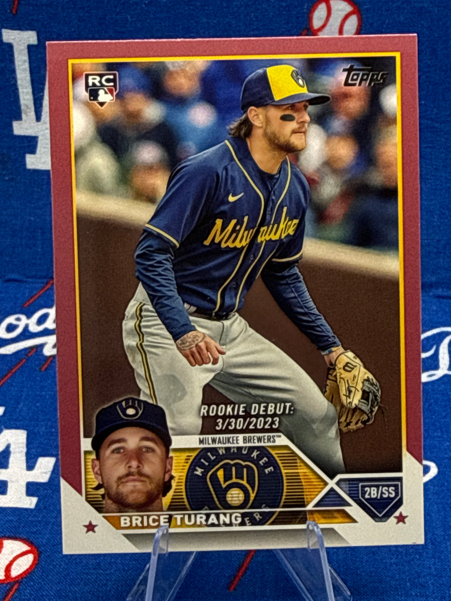 2023 Topps Update Series Brice Turang RC #US101 Mother's Day Pink Parallel Numbered 08/50 Milwaukee Brewers Raw