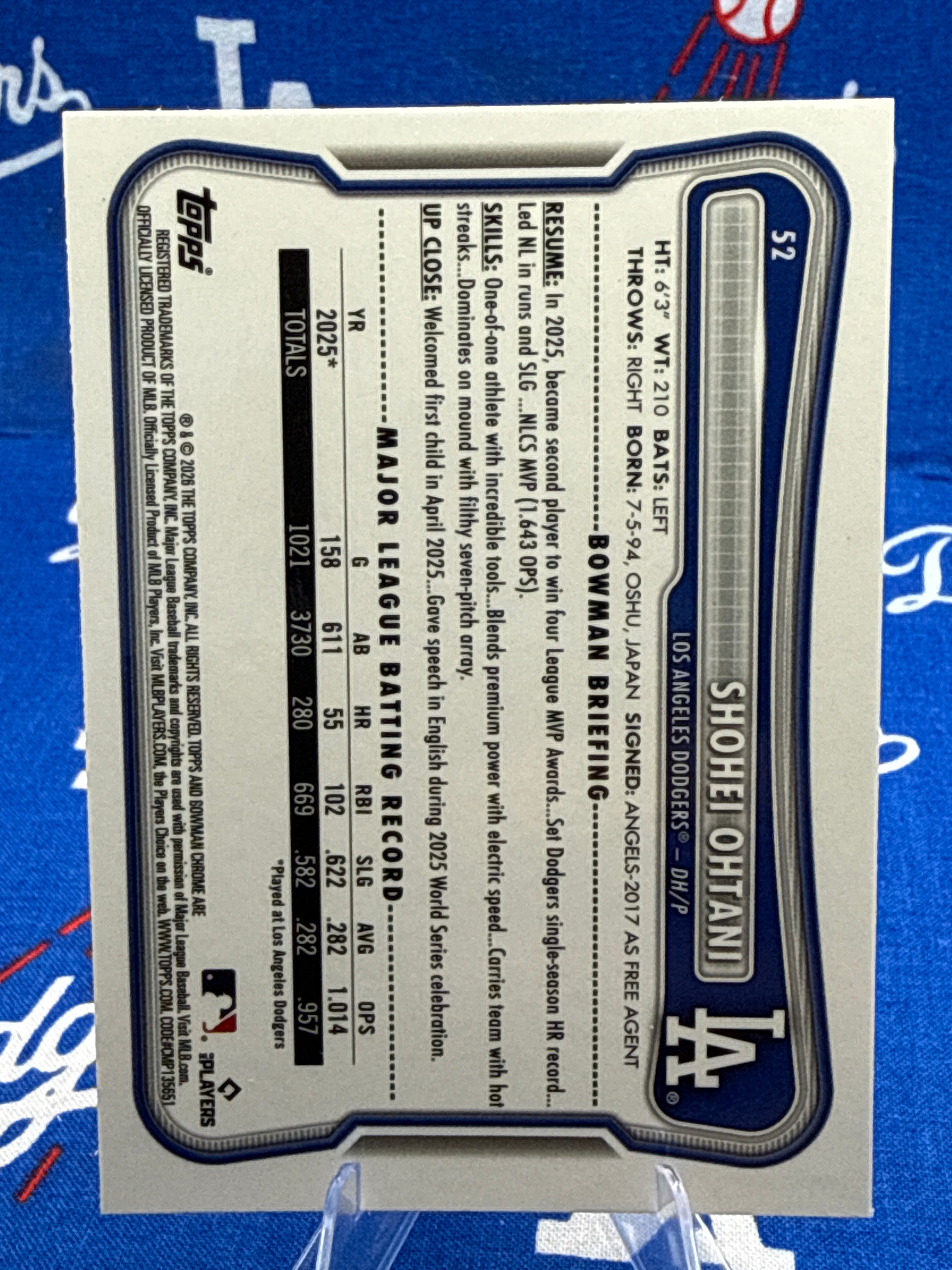 2025 Bowman Chrome Shohei Ohtani #52 Mojo Refractor Parallel Numbered 203/499 Los Angeles Dodgers Raw