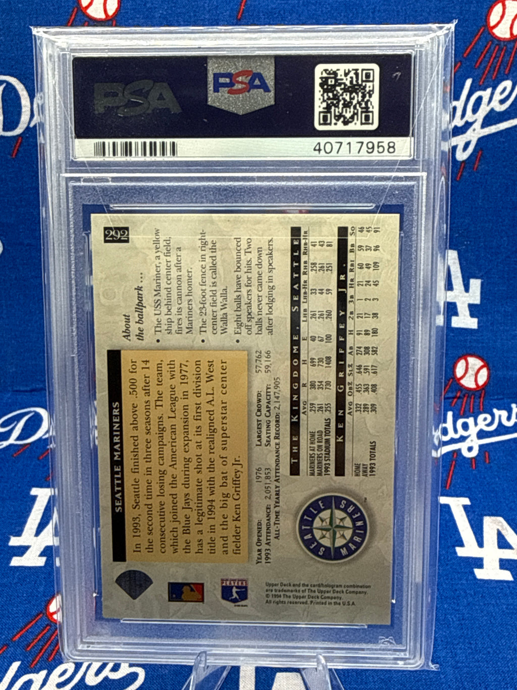 1994 Upper Deck Ken Griffey Jr. Home Field Advantage #292 PSA 9 MINT